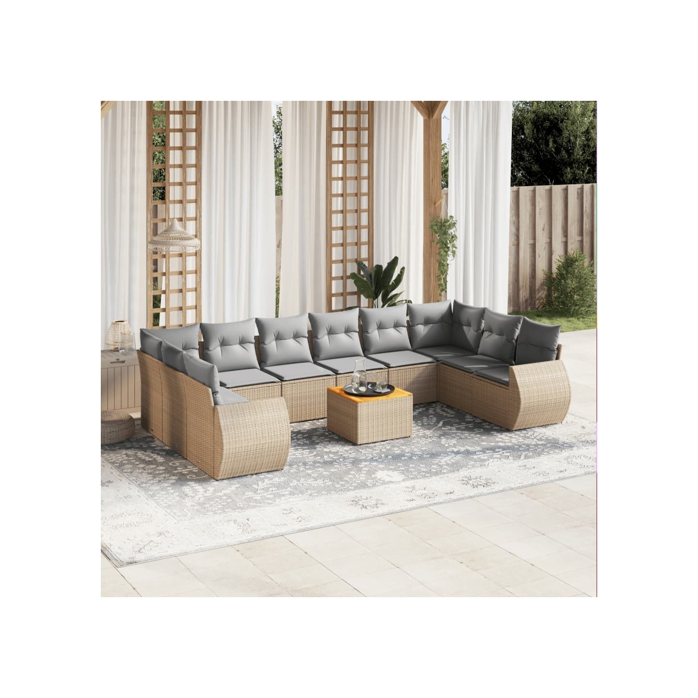 Salon de jardin 11 pcs avec coussins beige résine tressée