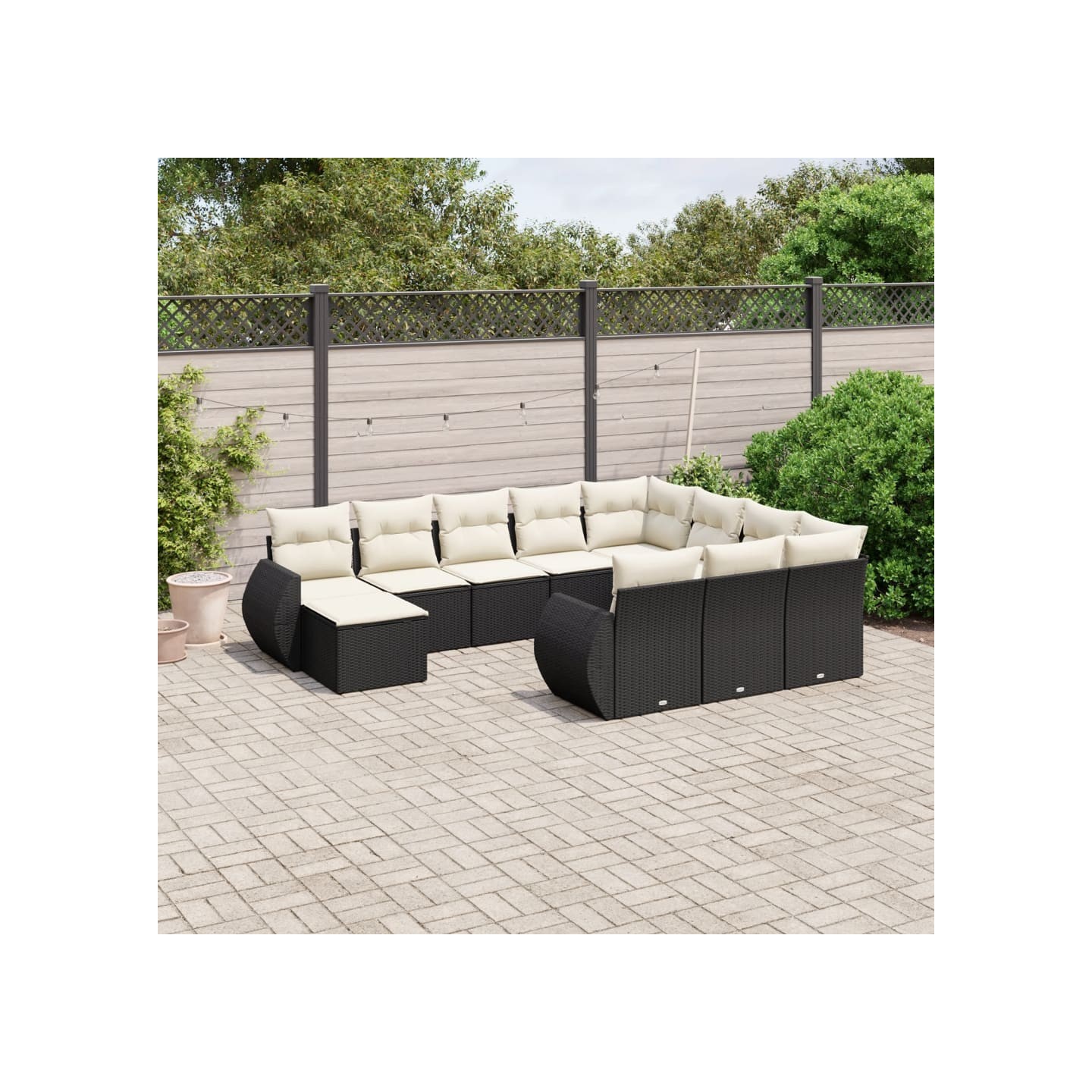 Salon de jardin 11 pcs avec coussins noir résine tressée