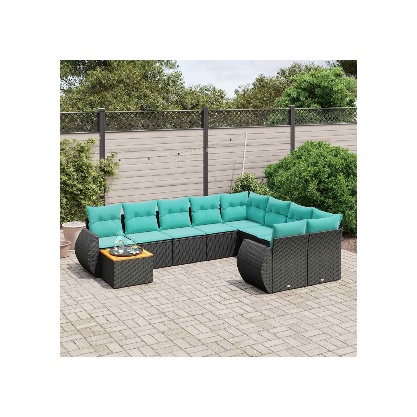 Ensemble de canapé de jardin 10 pcs avec coussins noir