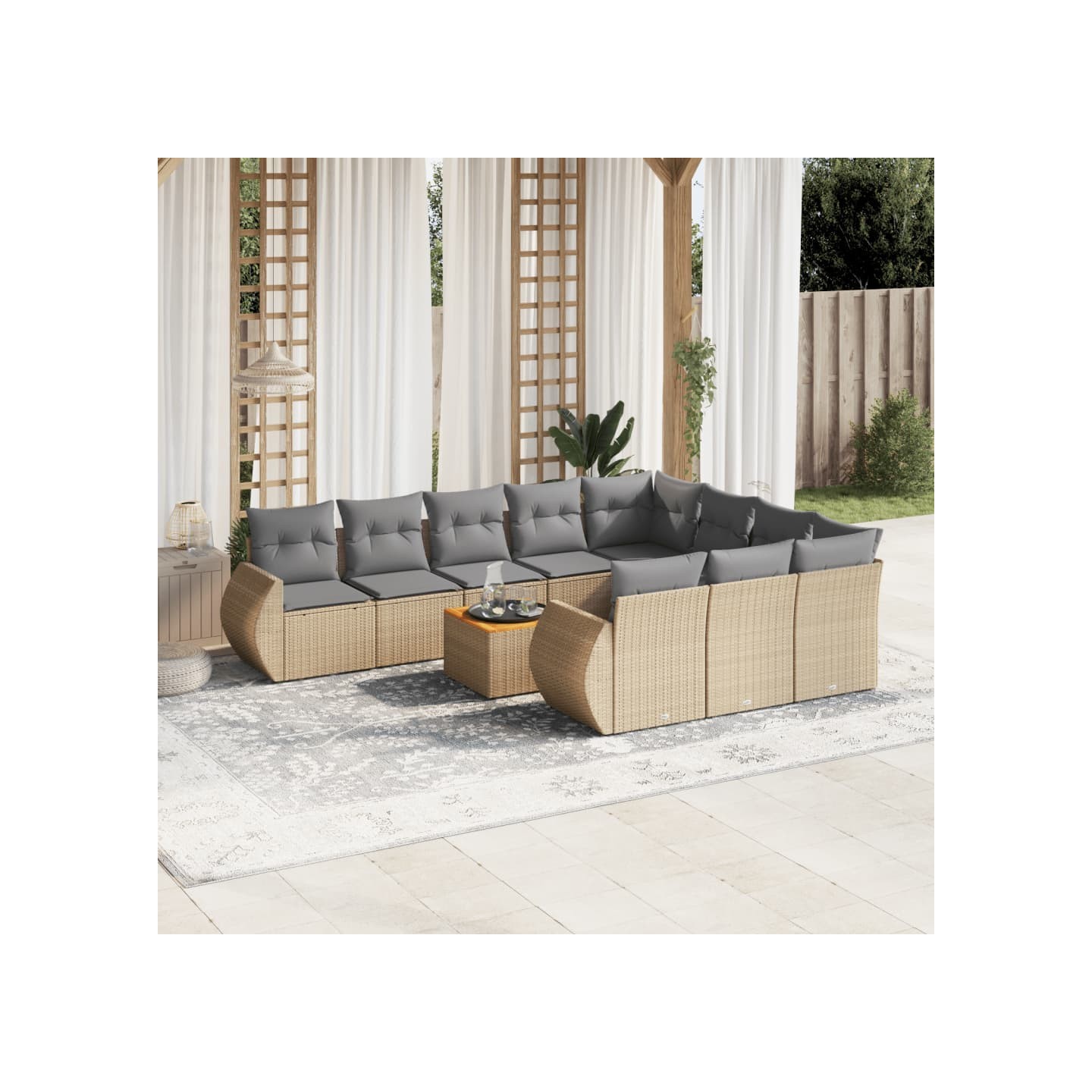 Salon de jardin 11 pcs avec coussins beige résine tressée