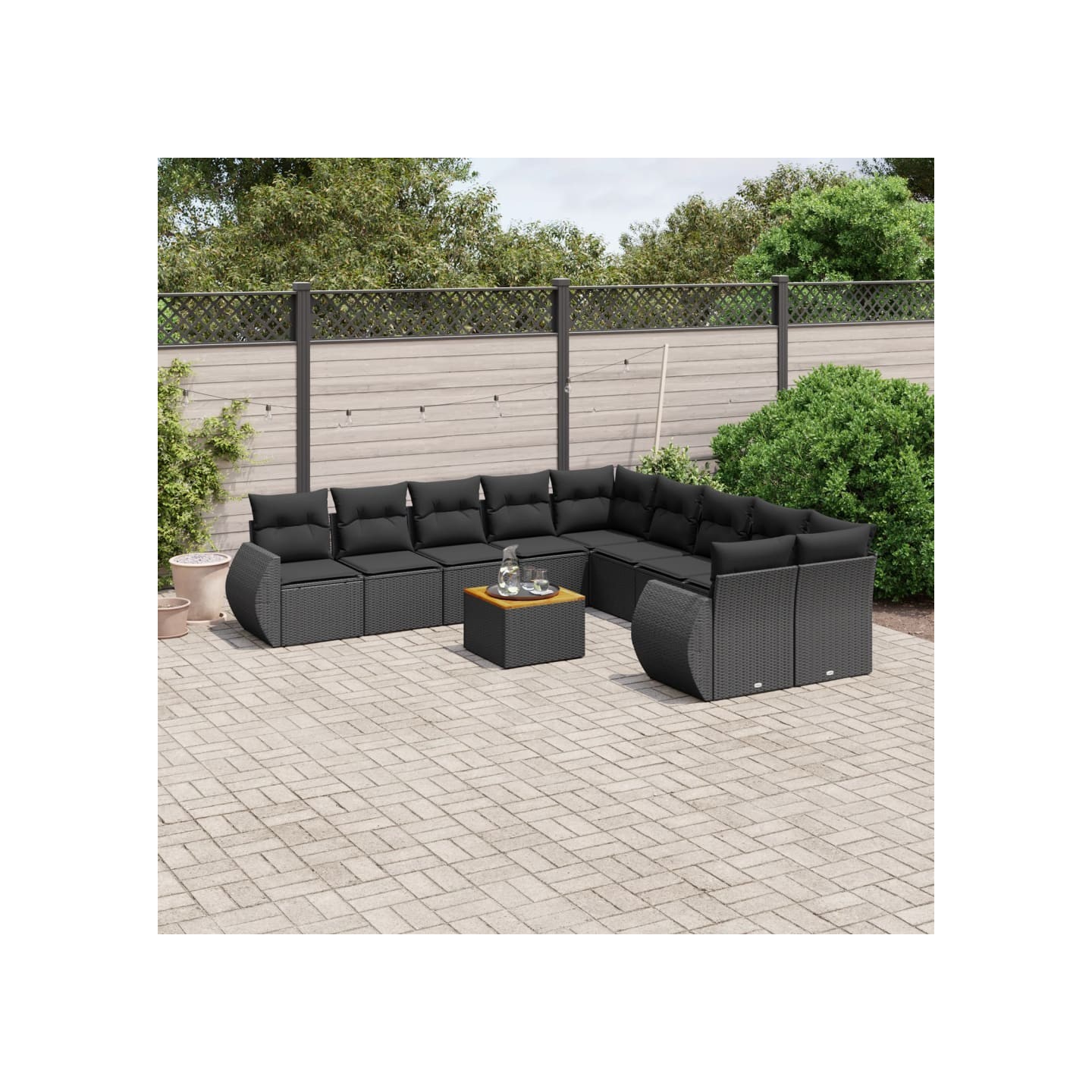 Salon de jardin 11 pcs avec coussins noir résine tressée