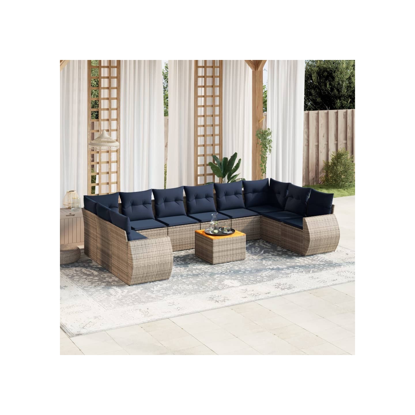 Ensemble de canapé de jardin 11 pcs avec coussins gris