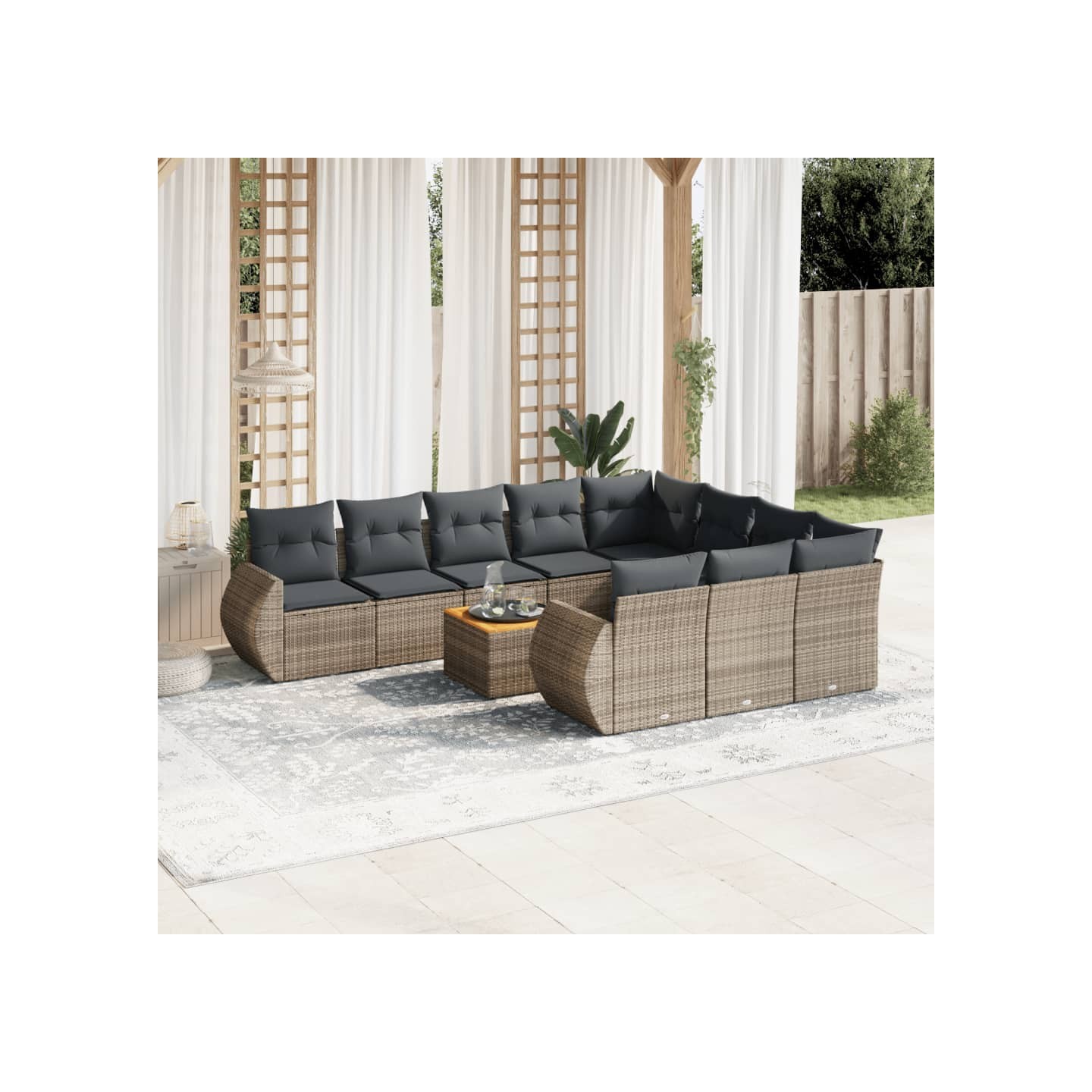 Salon de jardin 11 pcs avec coussins gris résine tressée