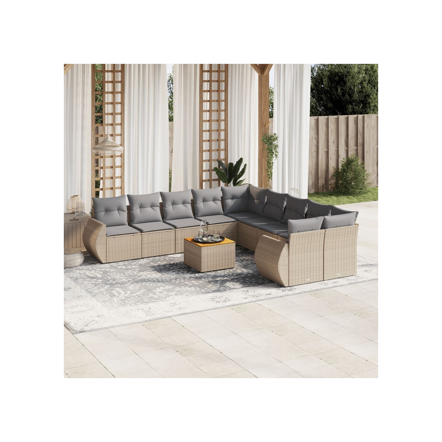 Salon de jardin 11 pcs avec coussins beige résine tressée