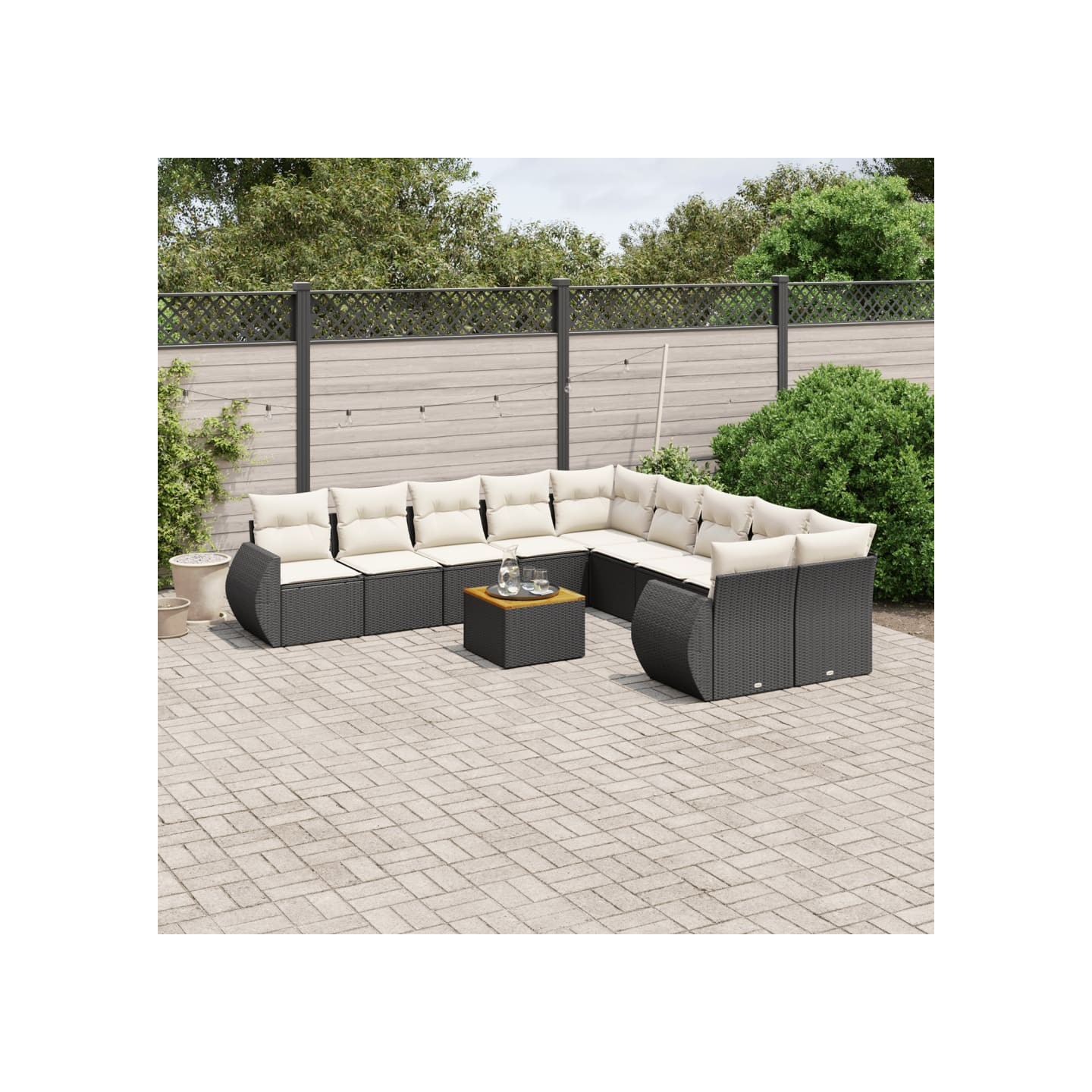 Salon de jardin 11 pcs avec coussins noir résine tressée