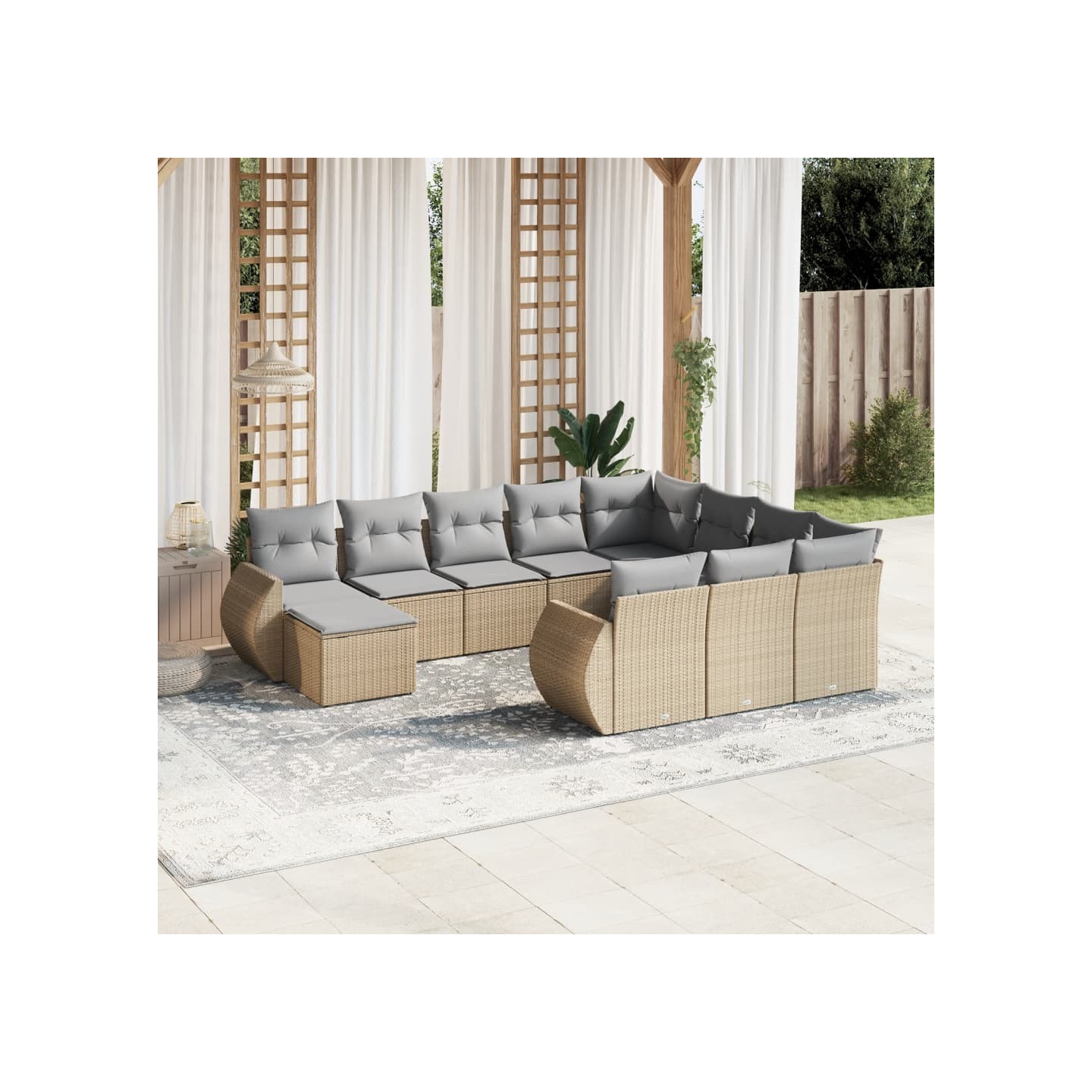 Salon de jardin 11 pcs avec coussins beige résine tressée
