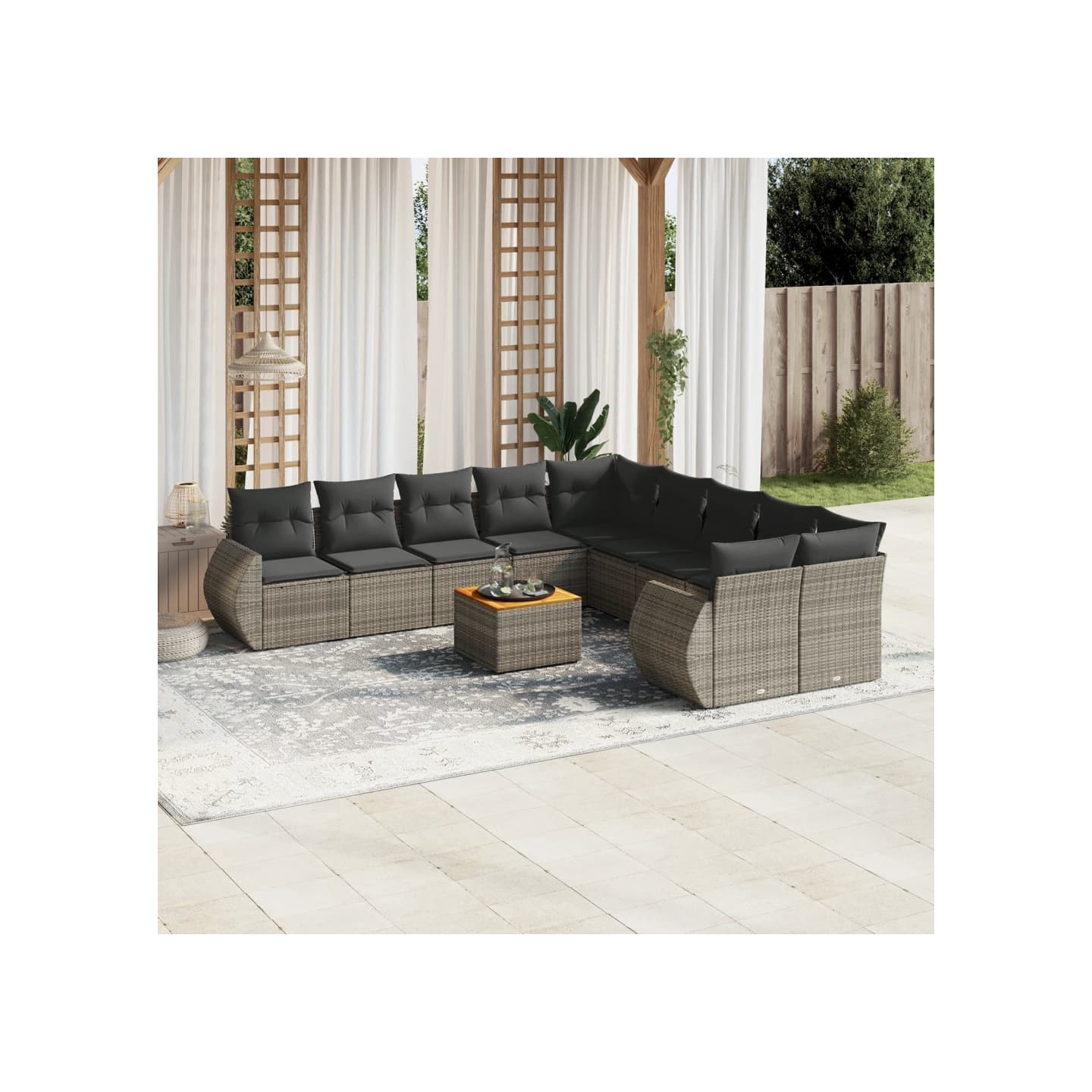 Salon de jardin 11 pcs avec coussins gris résine tressée