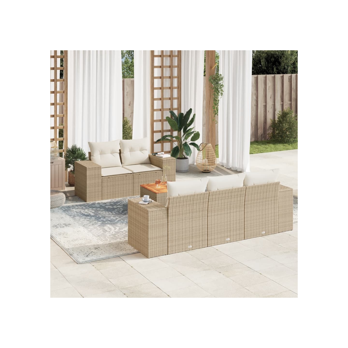 Salon de jardin avec coussins 6 pcs beige résine tressée