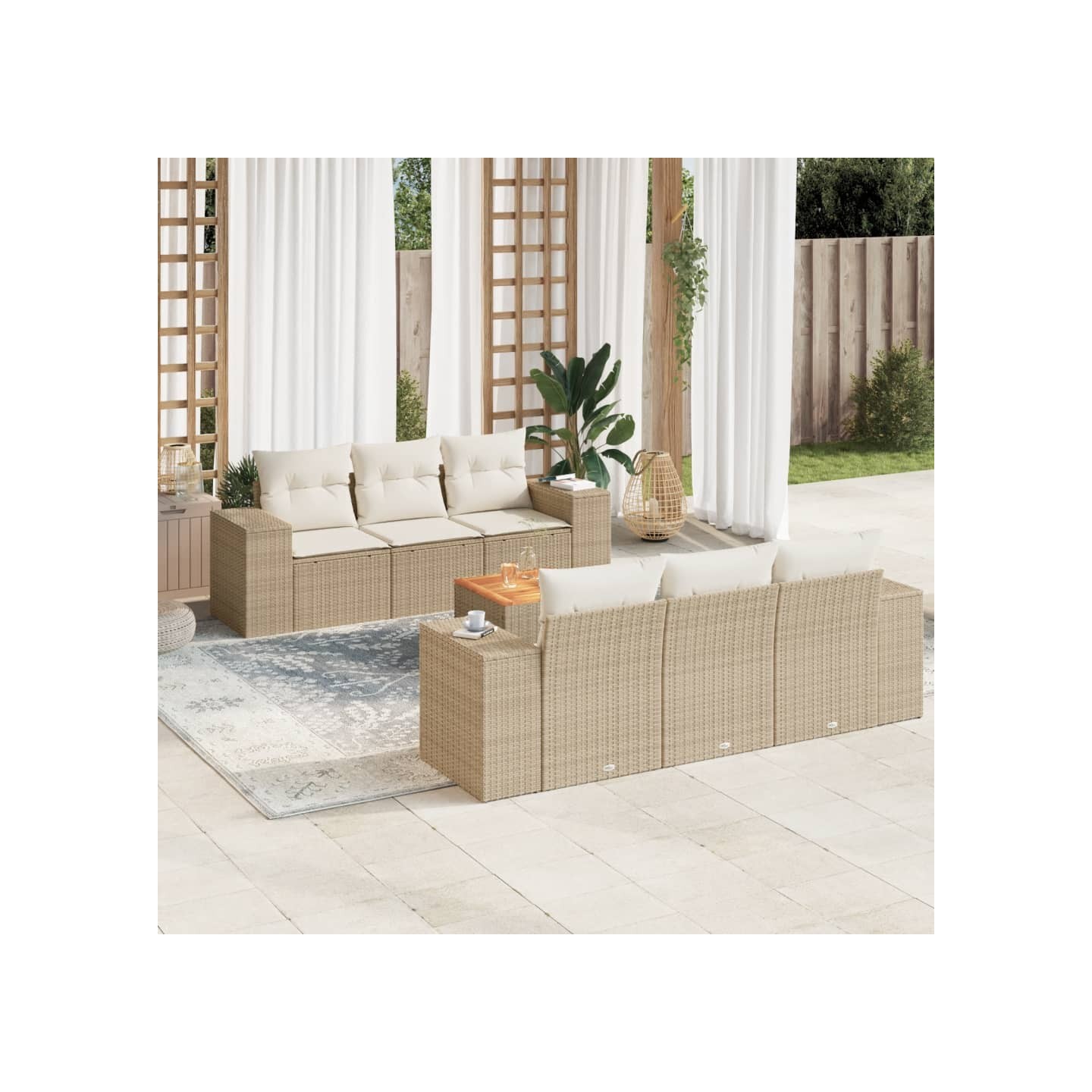 Salon de jardin avec coussins 7 pcs beige résine tressée