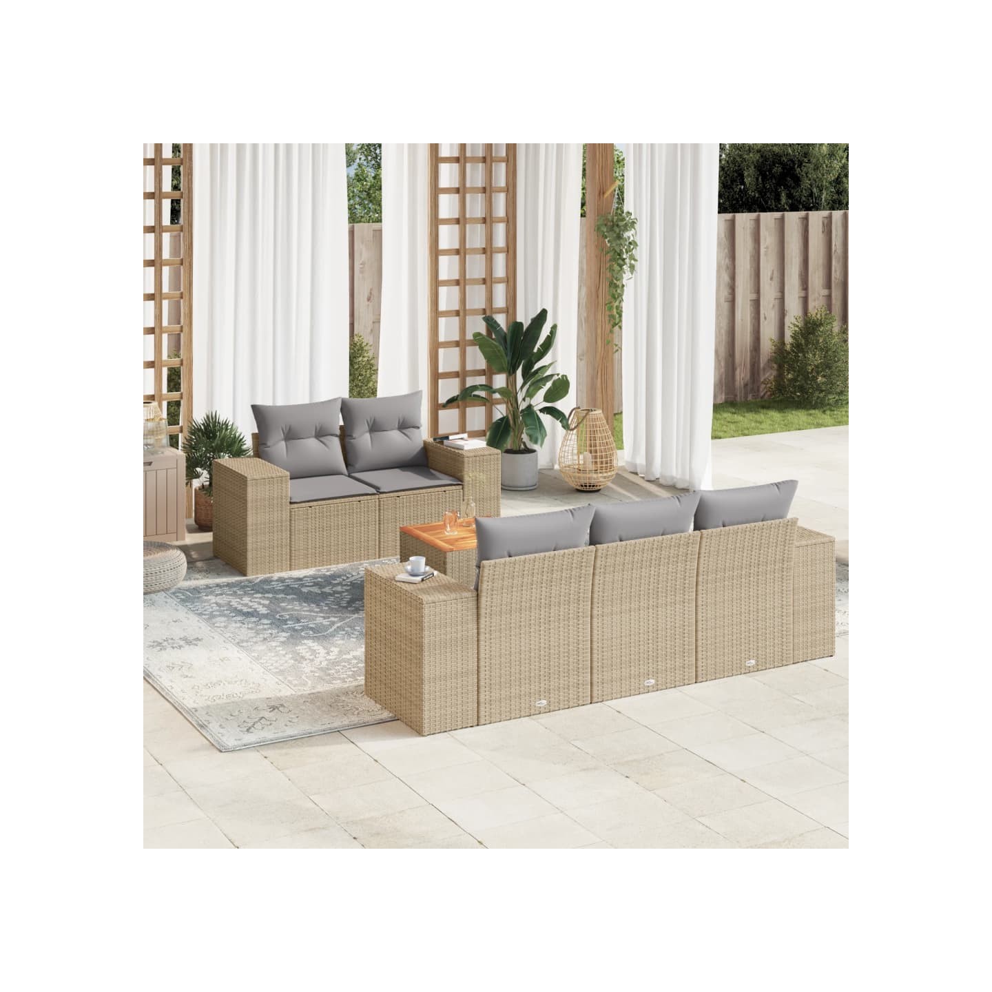 Salon de jardin avec coussins 6 pcs beige résine tressée