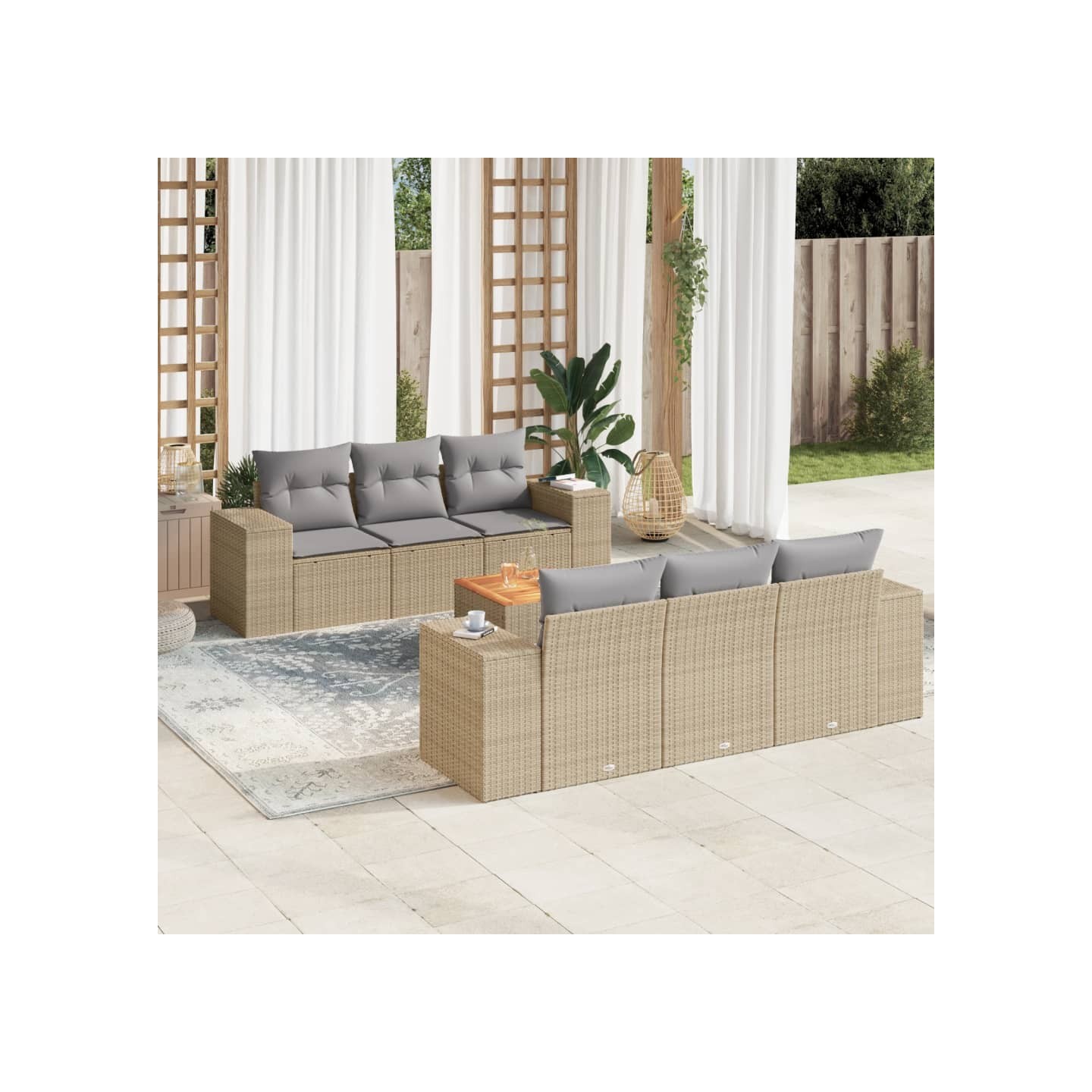 Salon de jardin avec coussins 7 pcs beige résine tressée