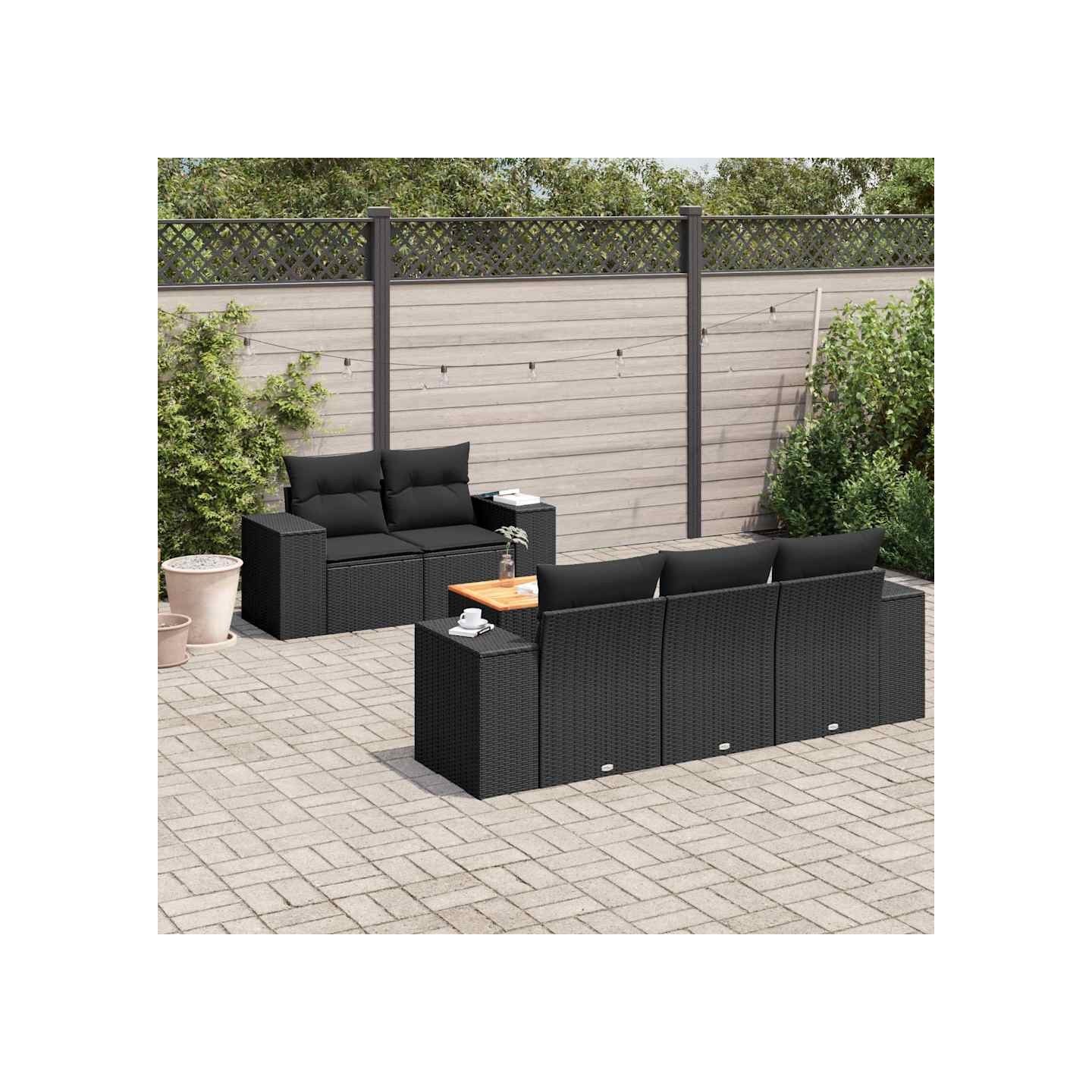 Salon de jardin 6 pcs avec coussins noir résine tressée