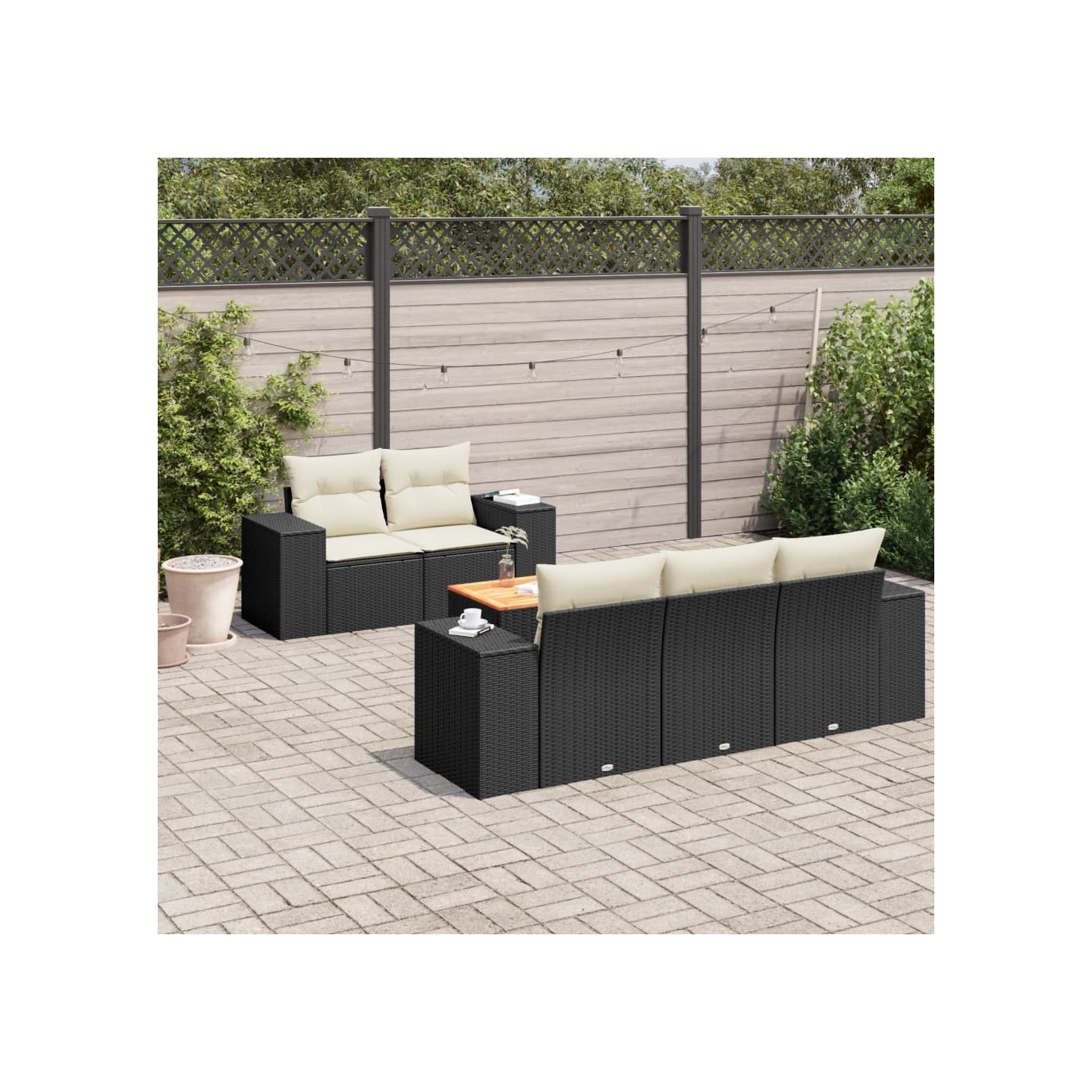 Salon de jardin 6 pcs avec coussins noir résine tressée