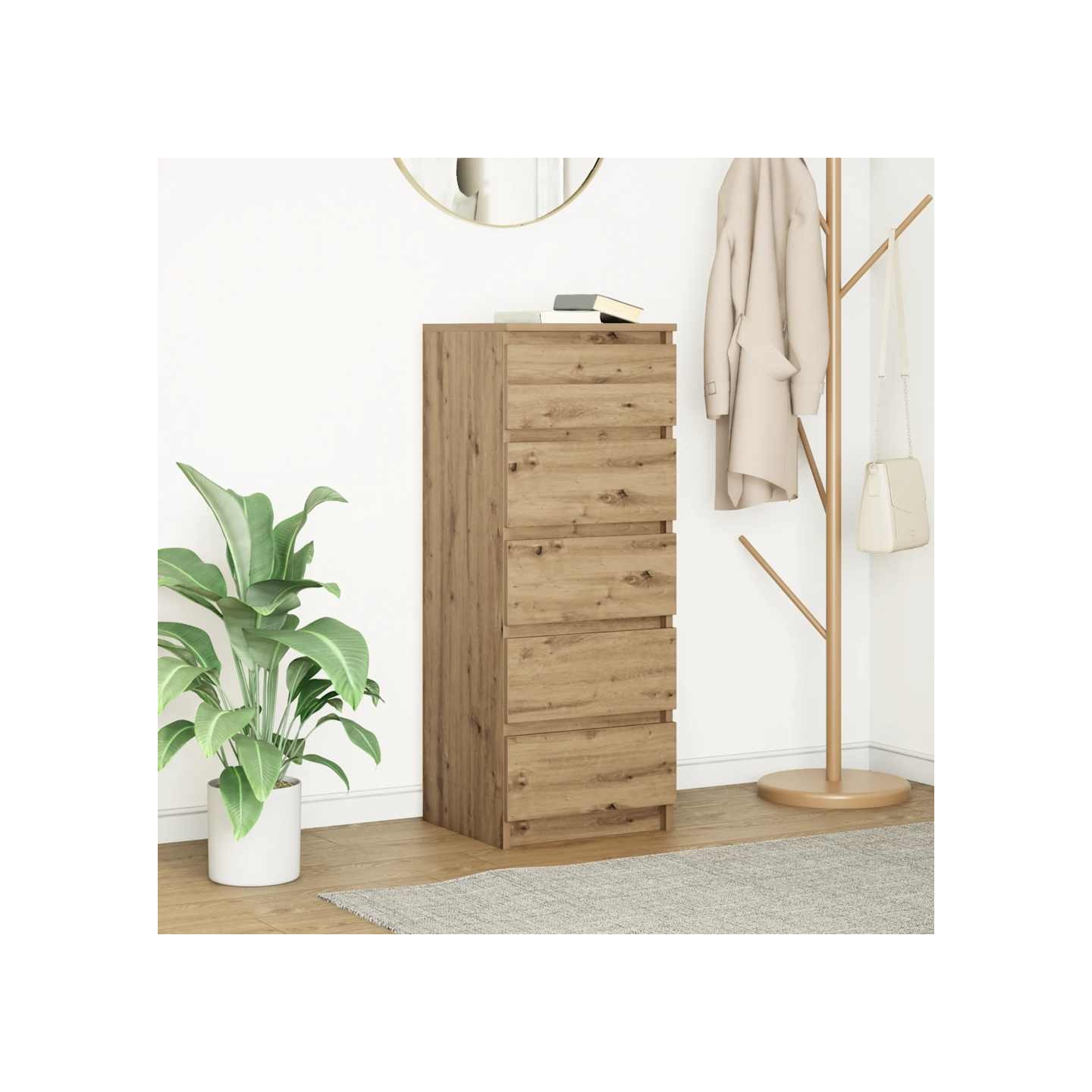 Buffet et tiroirs chêne artisanal 37,5x35x99 cm bois ingénierie