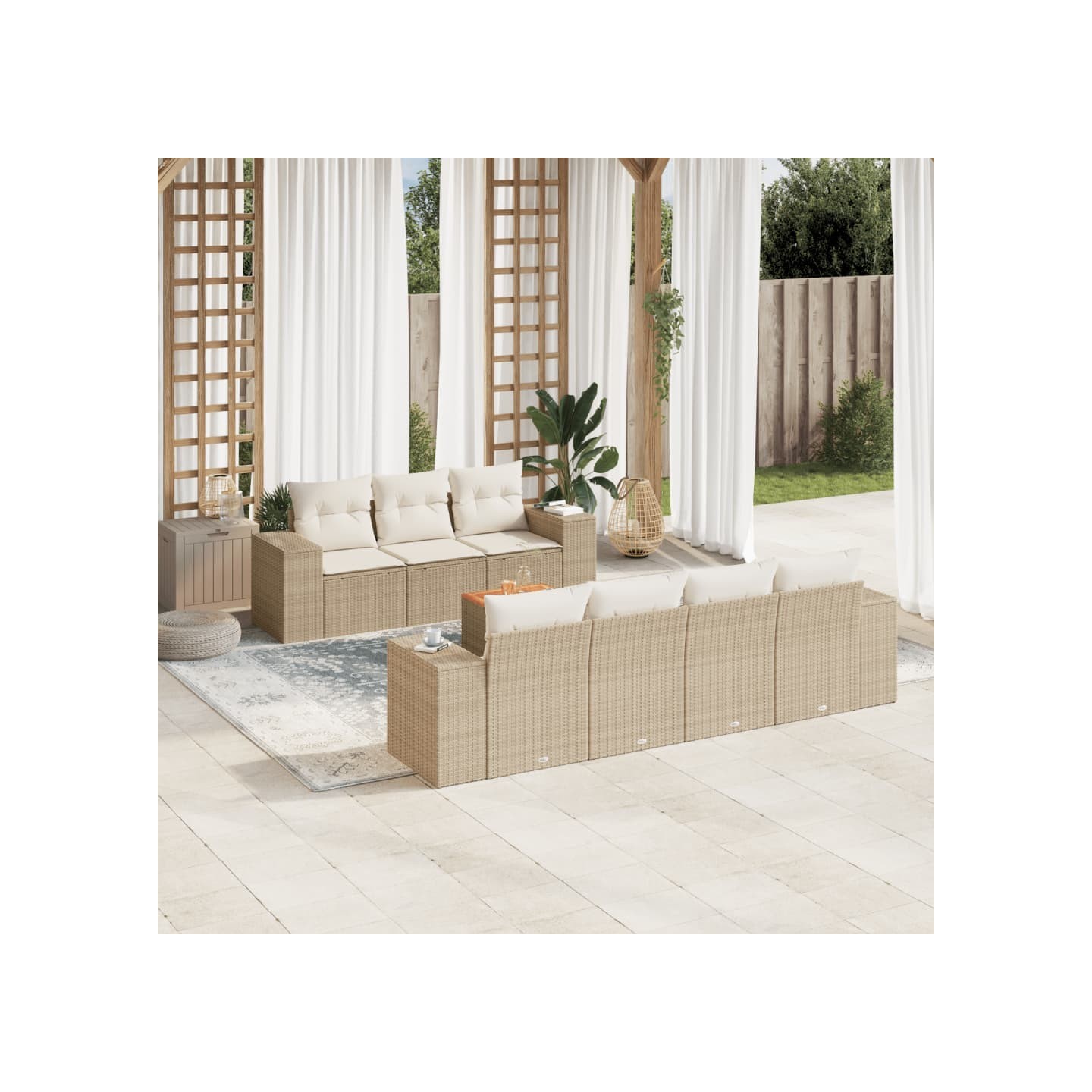 Salon de jardin avec coussins 8 pcs beige résine tressée