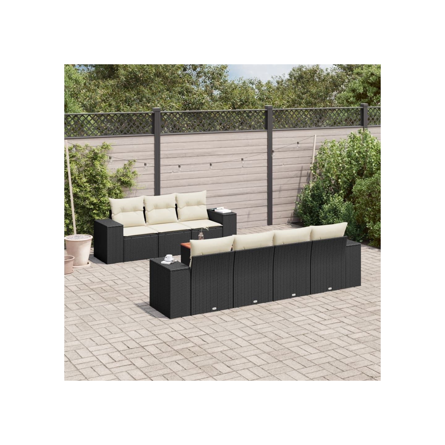Salon de jardin 8 pcs avec coussins noir résine tressée