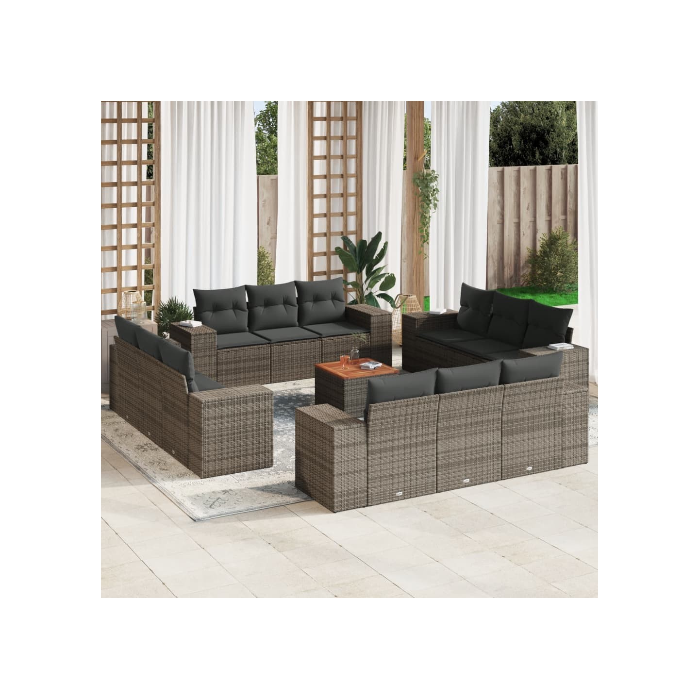 Salon de jardin avec coussins 13 pcs gris résine tressée