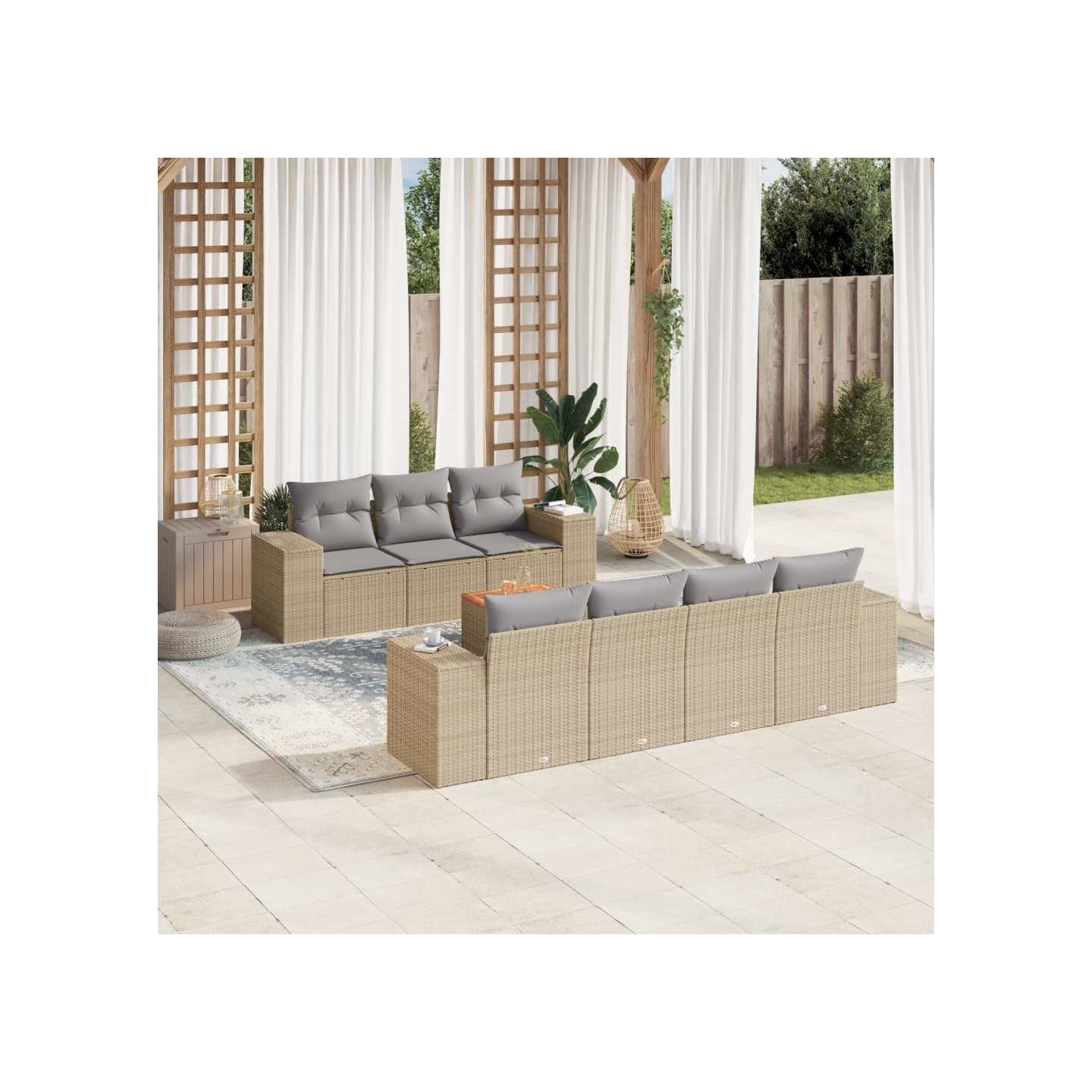 Salon de jardin avec coussins 8 pcs beige résine tressée