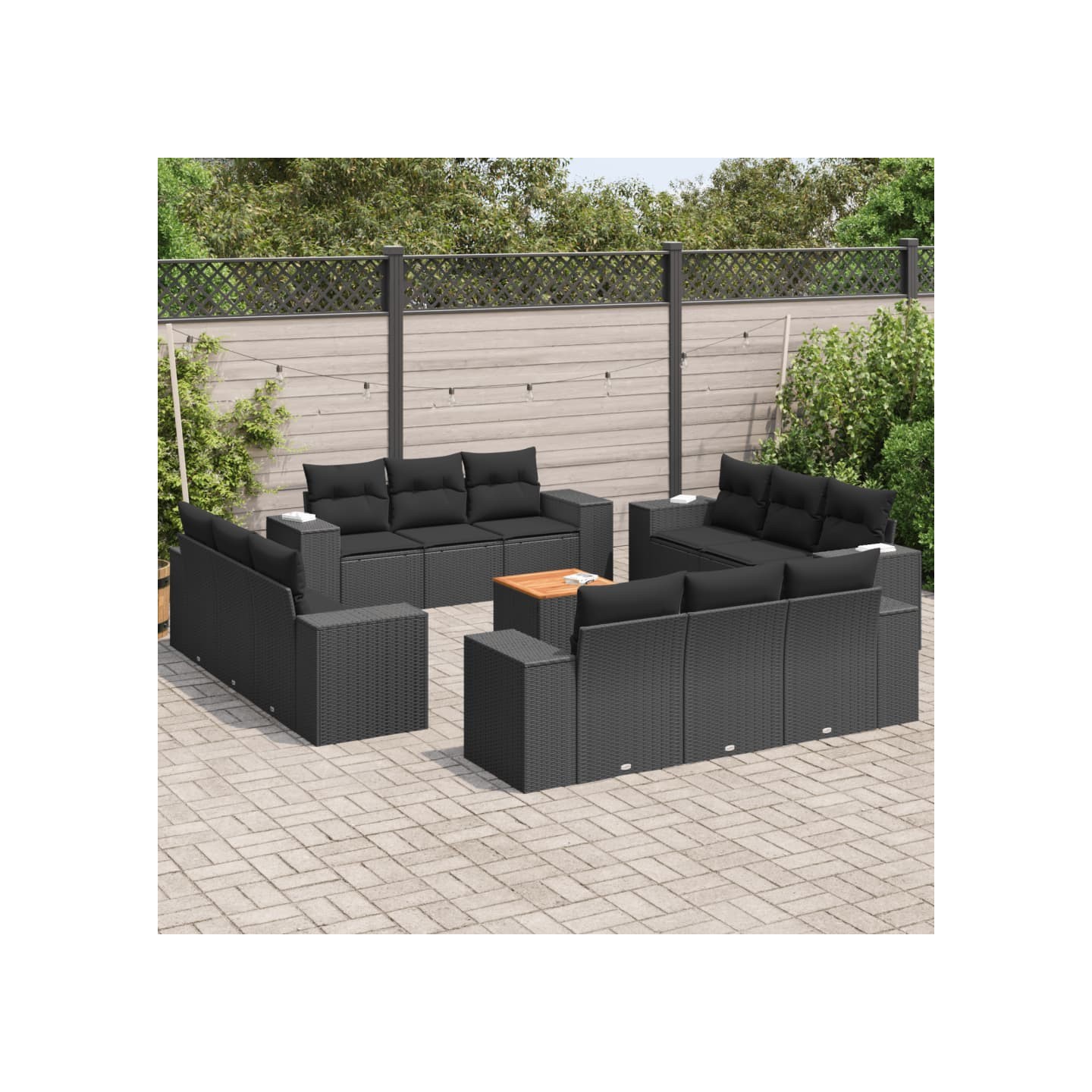 Salon de jardin avec coussins 13 pcs noir résine tressée