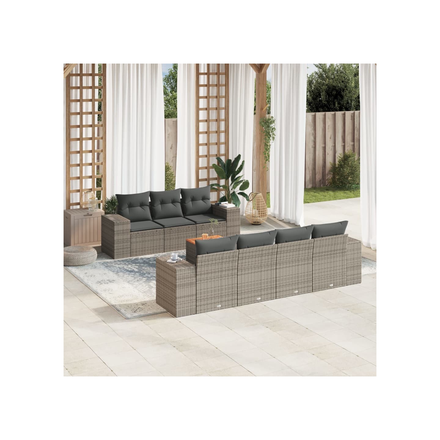 Salon de jardin 8 pcs avec coussins gris résine tressée