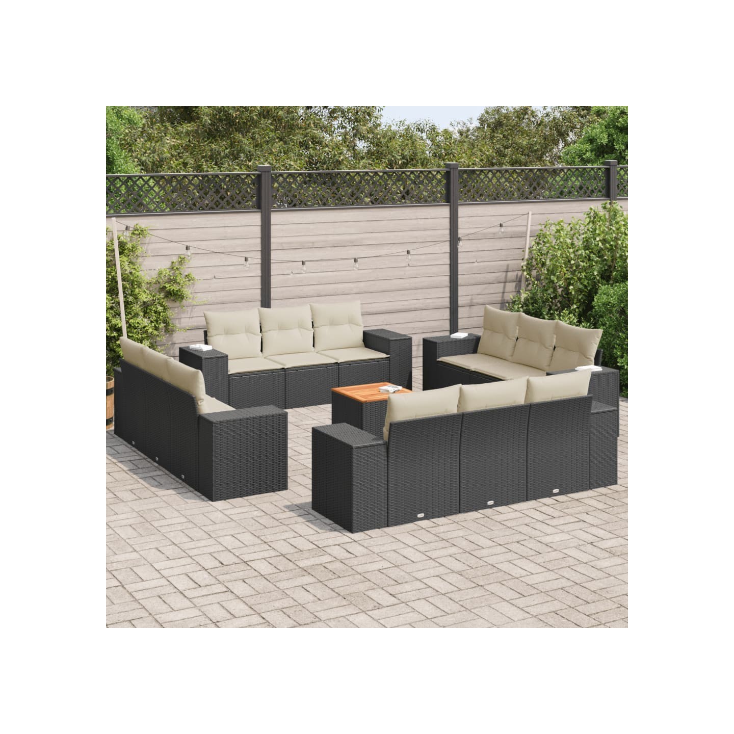 Salon de jardin avec coussins 13 pcs noir résine tressée
