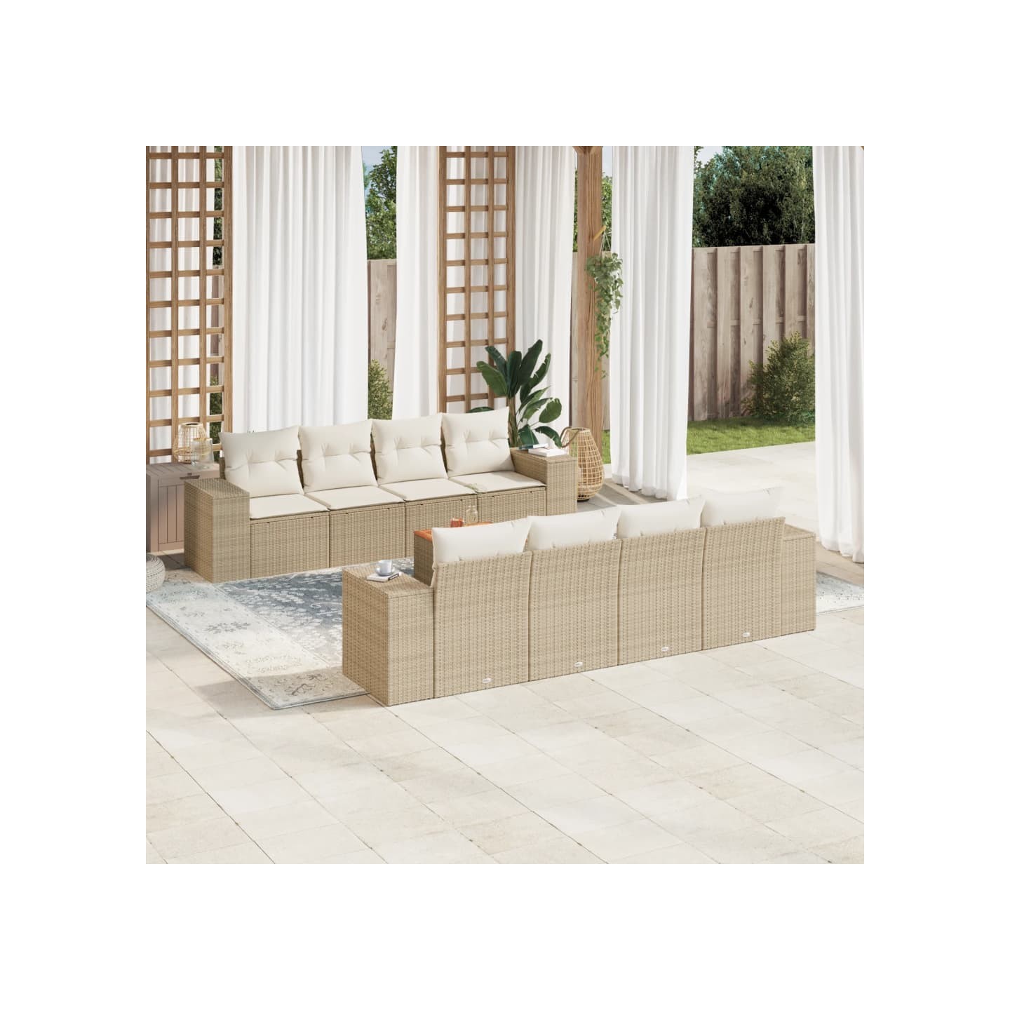 Salon de jardin avec coussins 9 pcs beige résine tressée
