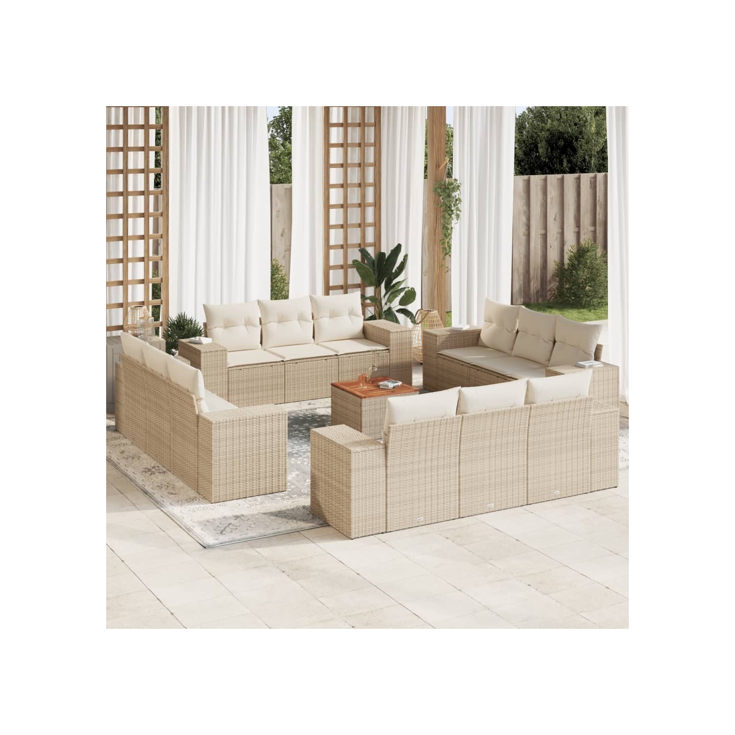 Salon de jardin avec coussins 13 pcs beige résine tressée