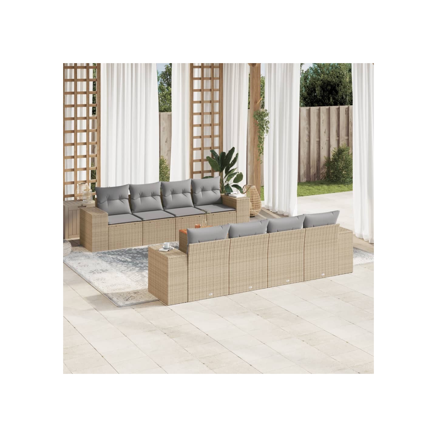 Salon de jardin avec coussins 9 pcs beige résine tressée