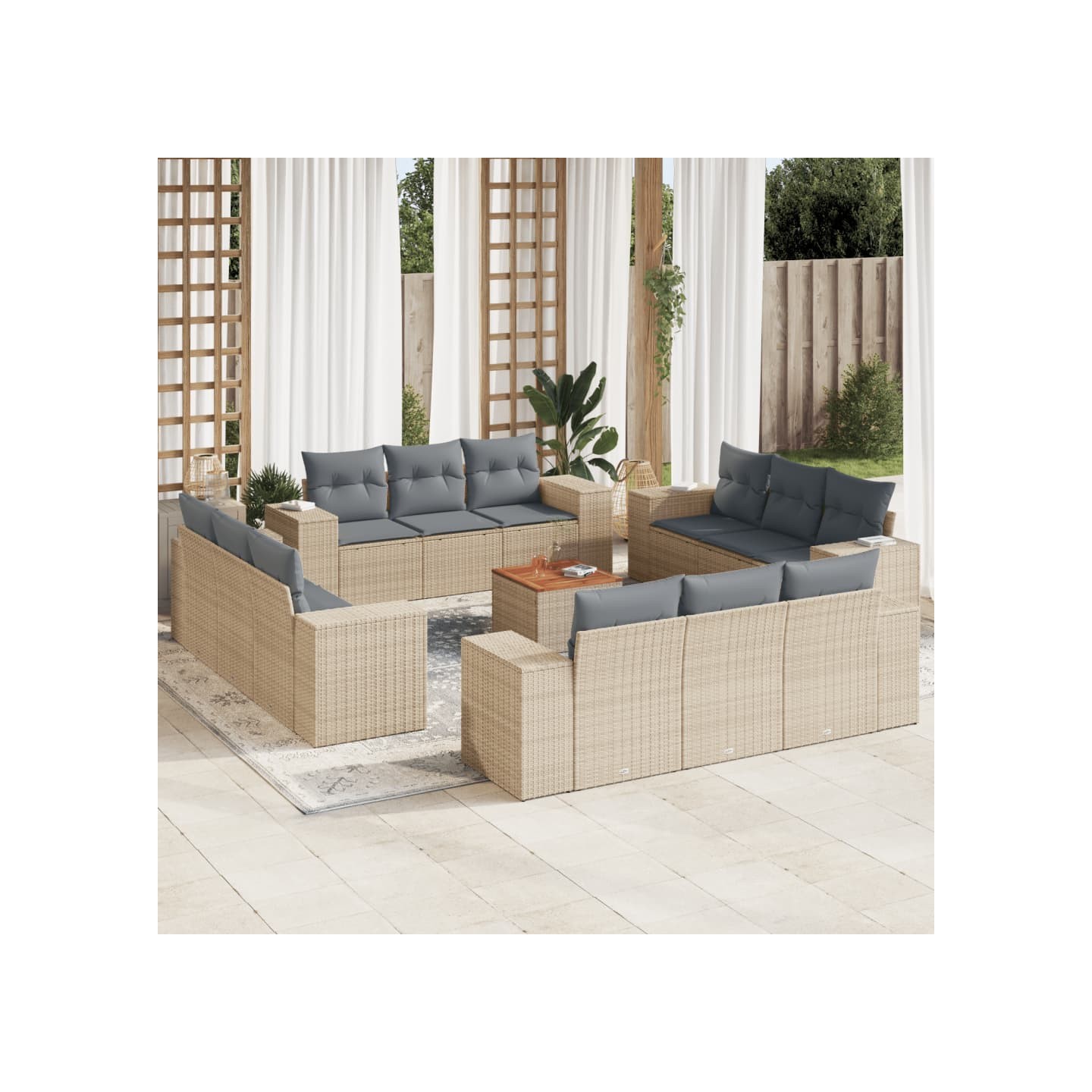 Salon de jardin avec coussins 13 pcs beige résine tressée