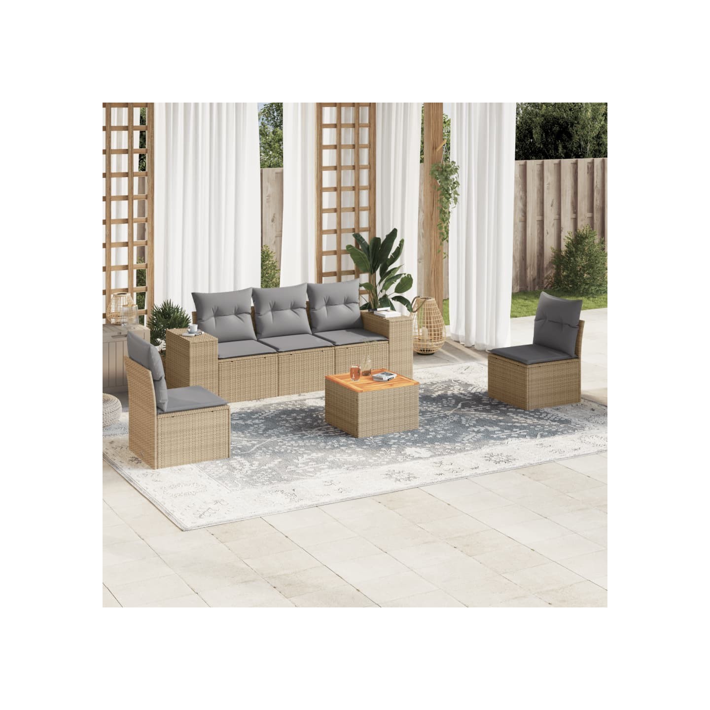 Salon de jardin avec coussins 6 pcs beige résine tressée