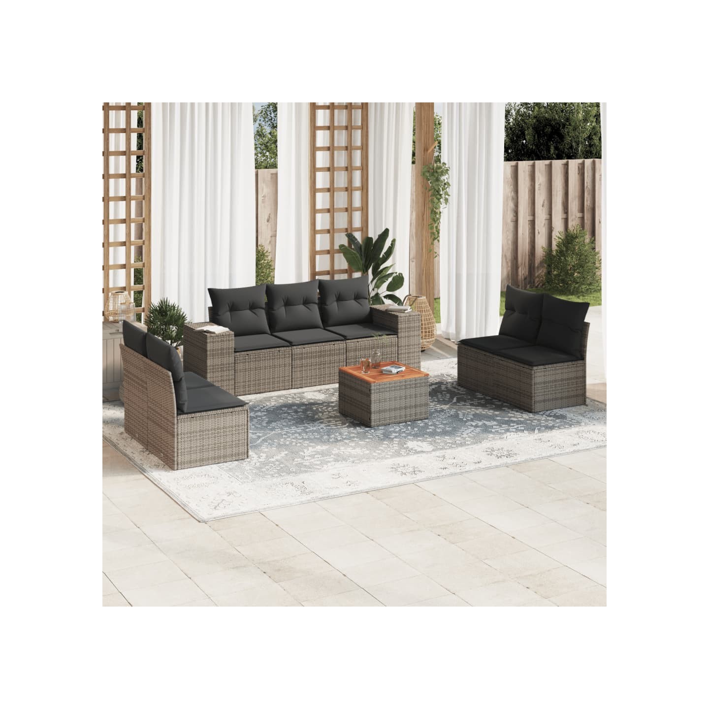 Salon de jardin 8 pcs avec coussins gris résine tressée