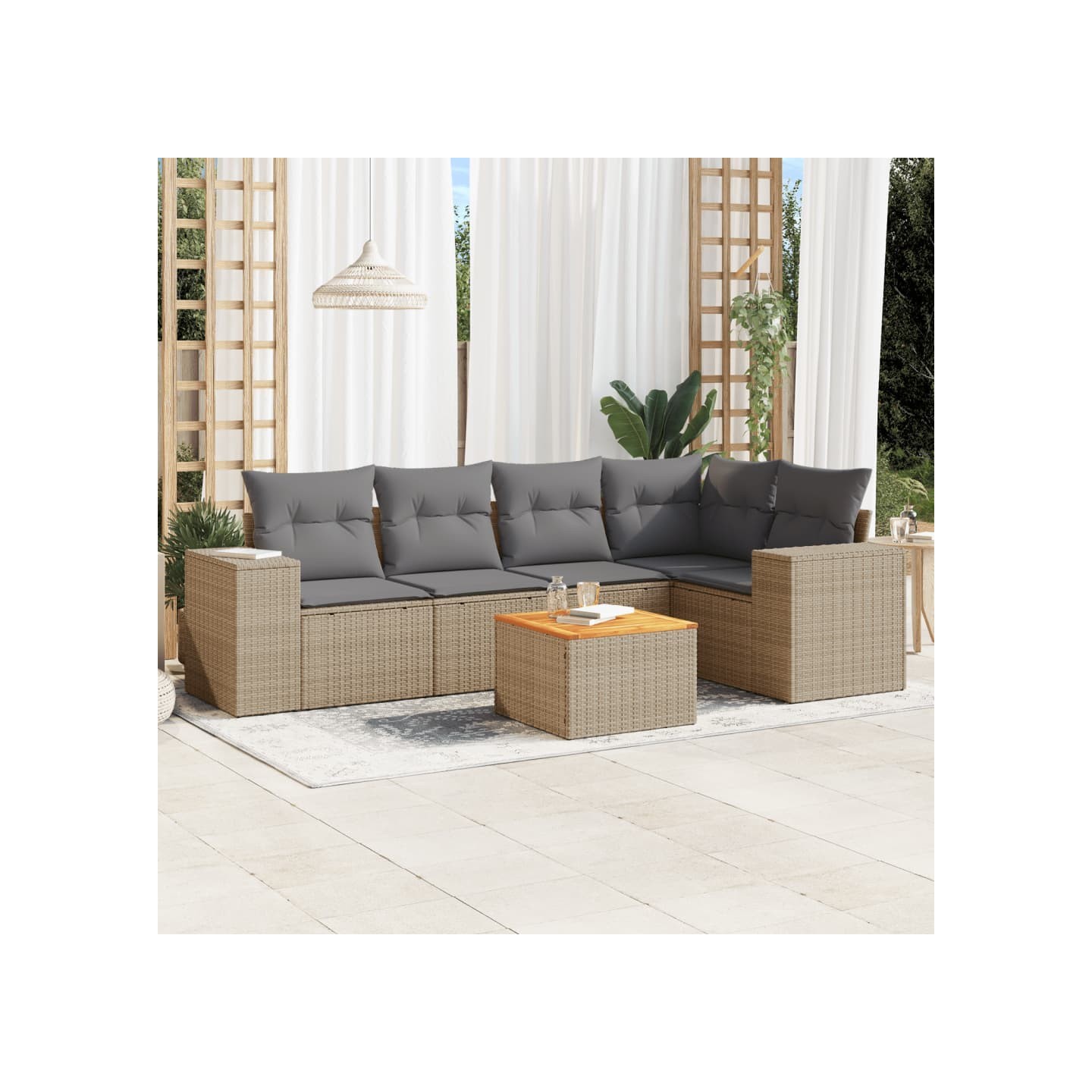Salon de jardin avec coussins 6 pcs beige résine tressée