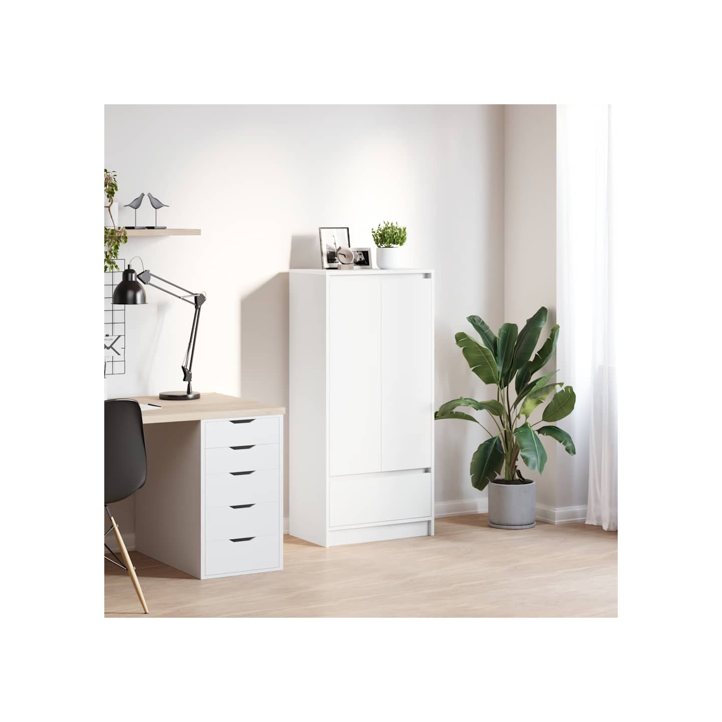 Armoire avec tiroir blanc 55,5x34x119,5 cm bois d'ingénierie