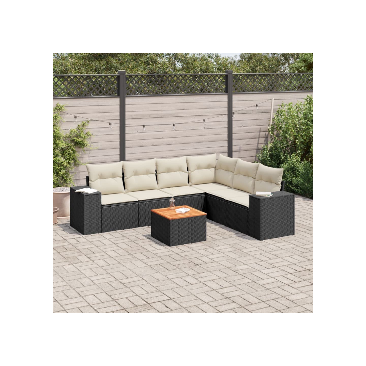 Patio Sofa Set 6 place Black and Cream