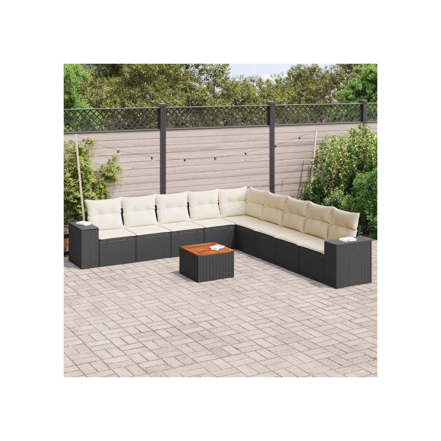 Salon de jardin 10 pcs avec coussins noir résine tressée