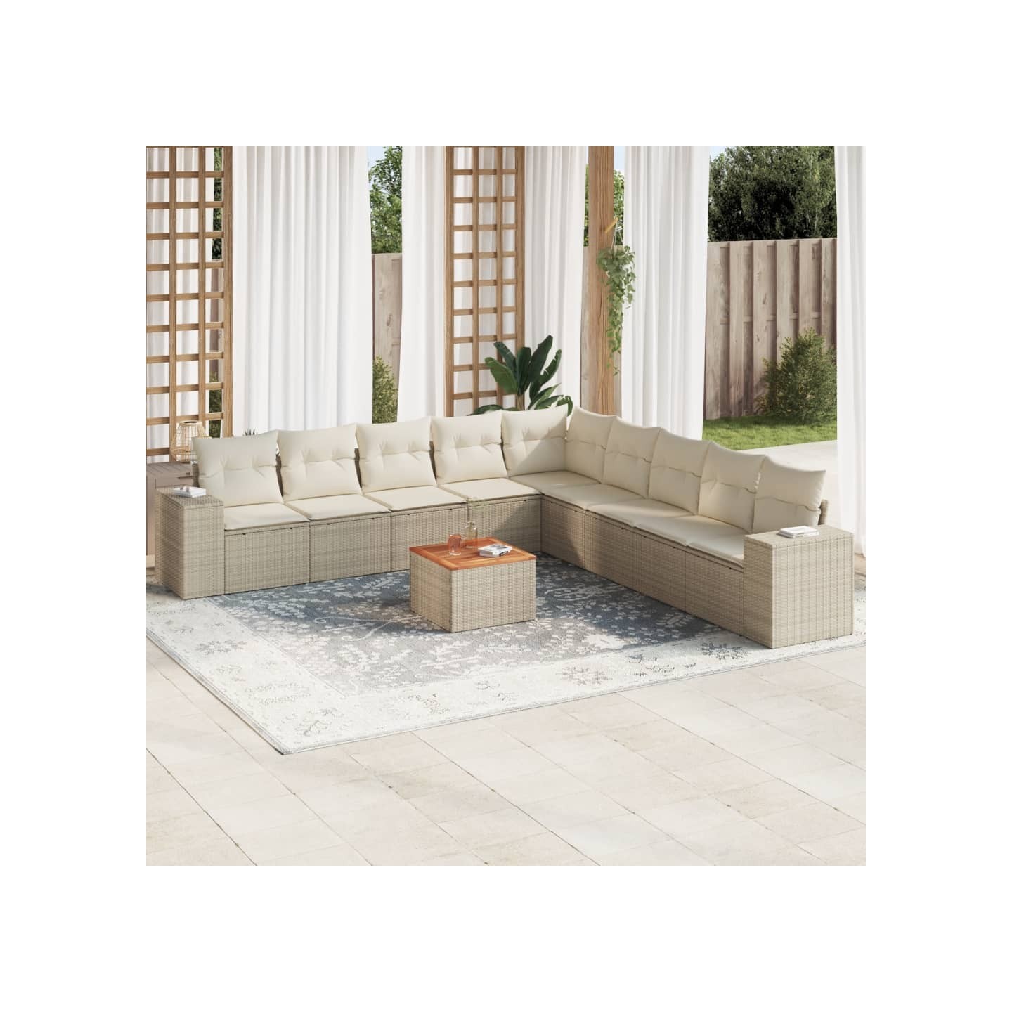 Salon de jardin avec coussins 10 pcs beige résine tressée