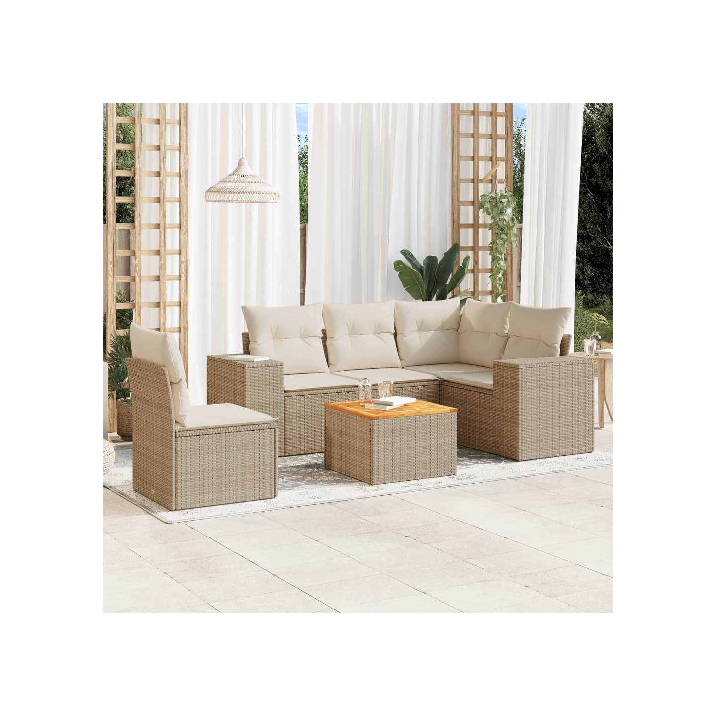Salon de jardin avec coussins 6 pcs beige résine tressée
