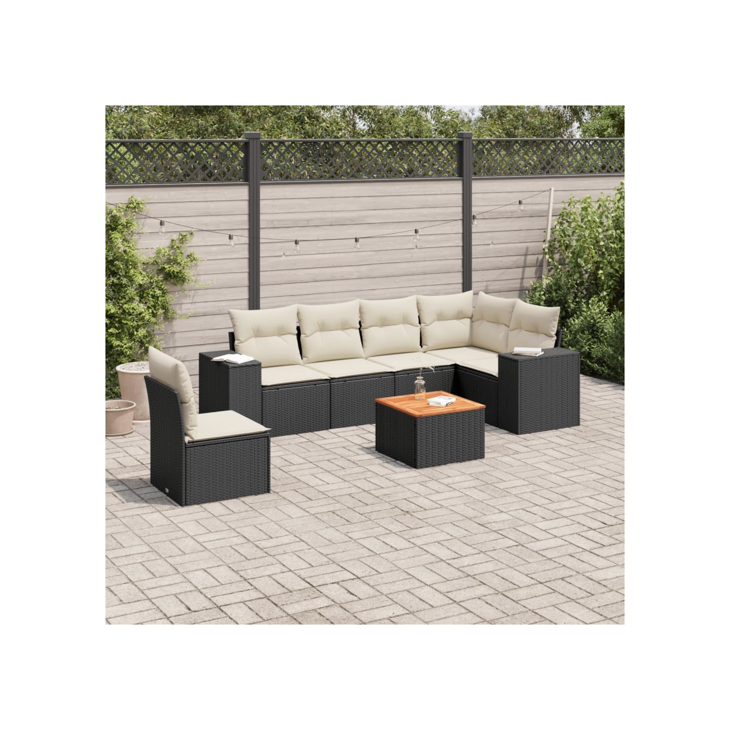 Patio Sofa Set Black and Cream