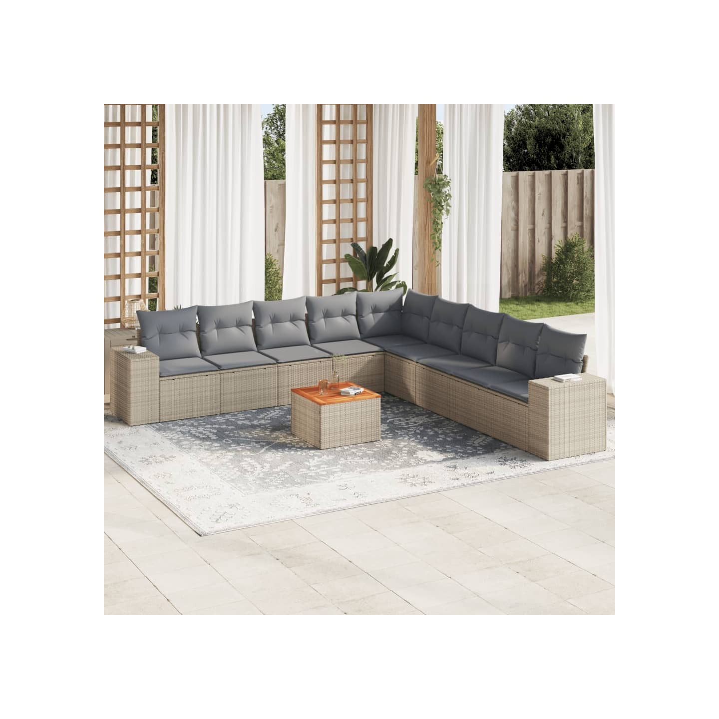 Salon de jardin avec coussins 10 pcs beige résine tressée