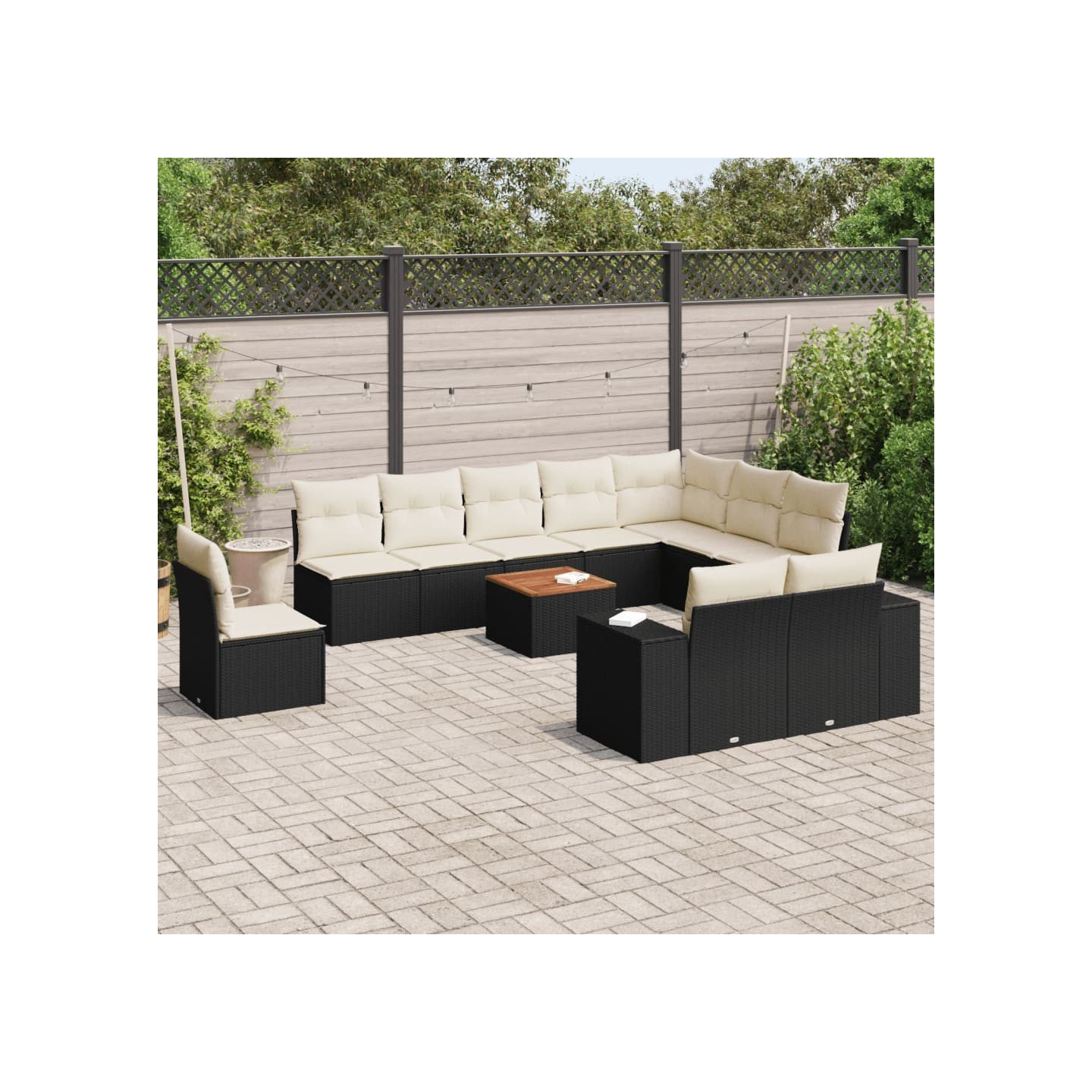 Salon de jardin 11 pcs avec coussins noir résine tressée