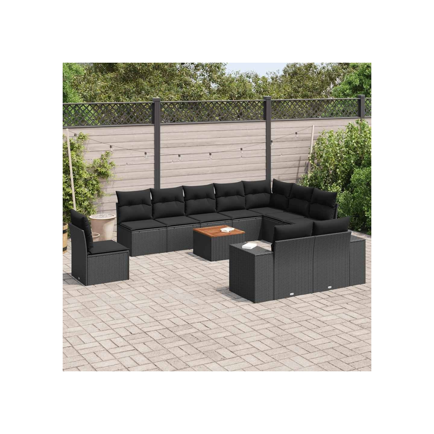 Salon de jardin 11 pcs avec coussins noir résine tressée