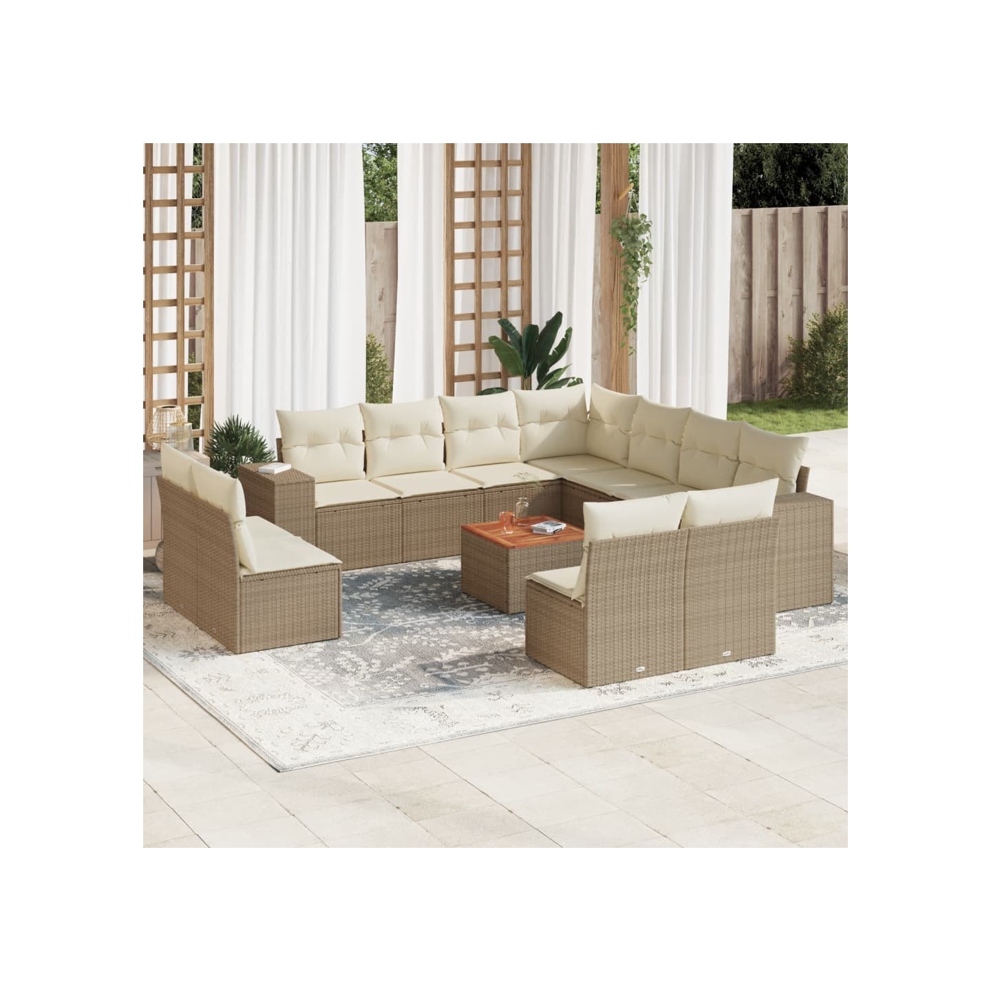 Salon de jardin avec coussins 12 pcs beige résine tressée