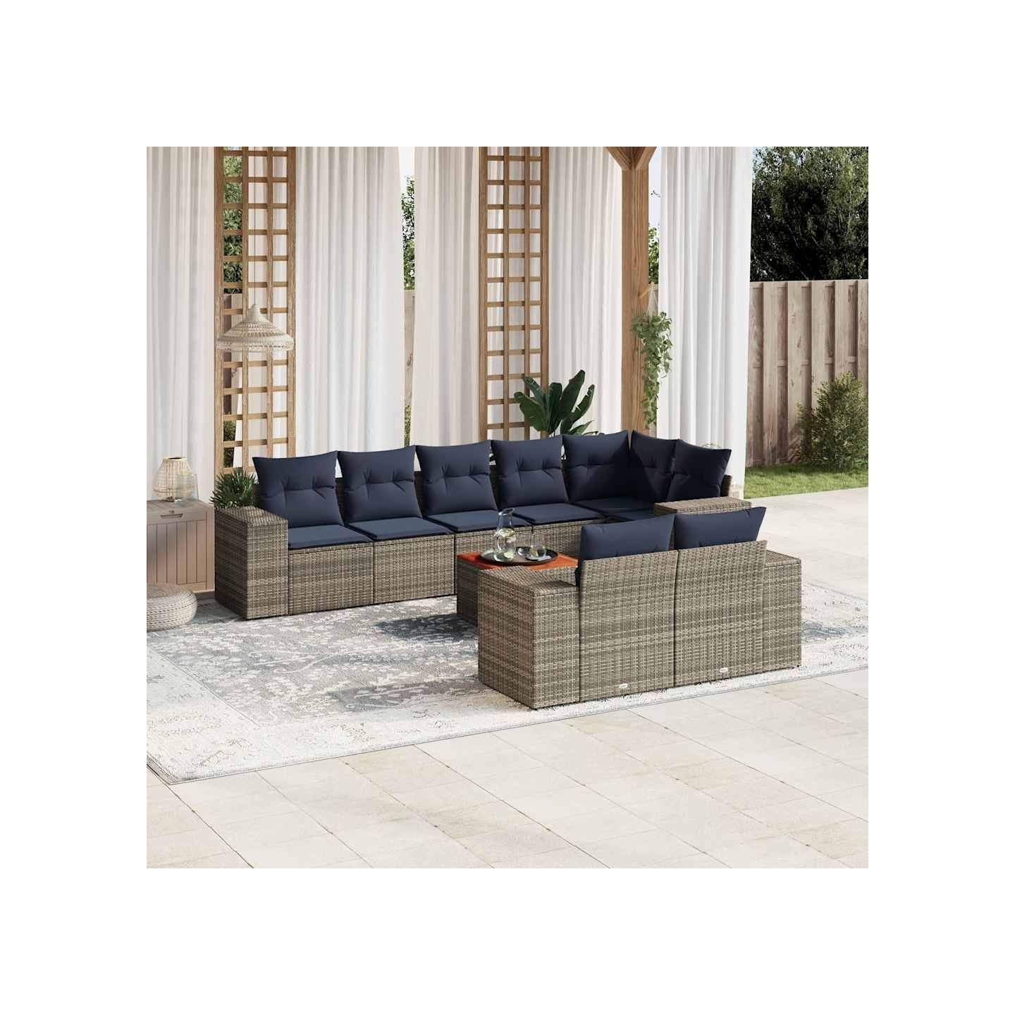 Ensemble de canapé de jardin 9 pcs avec coussins gris résine tressée