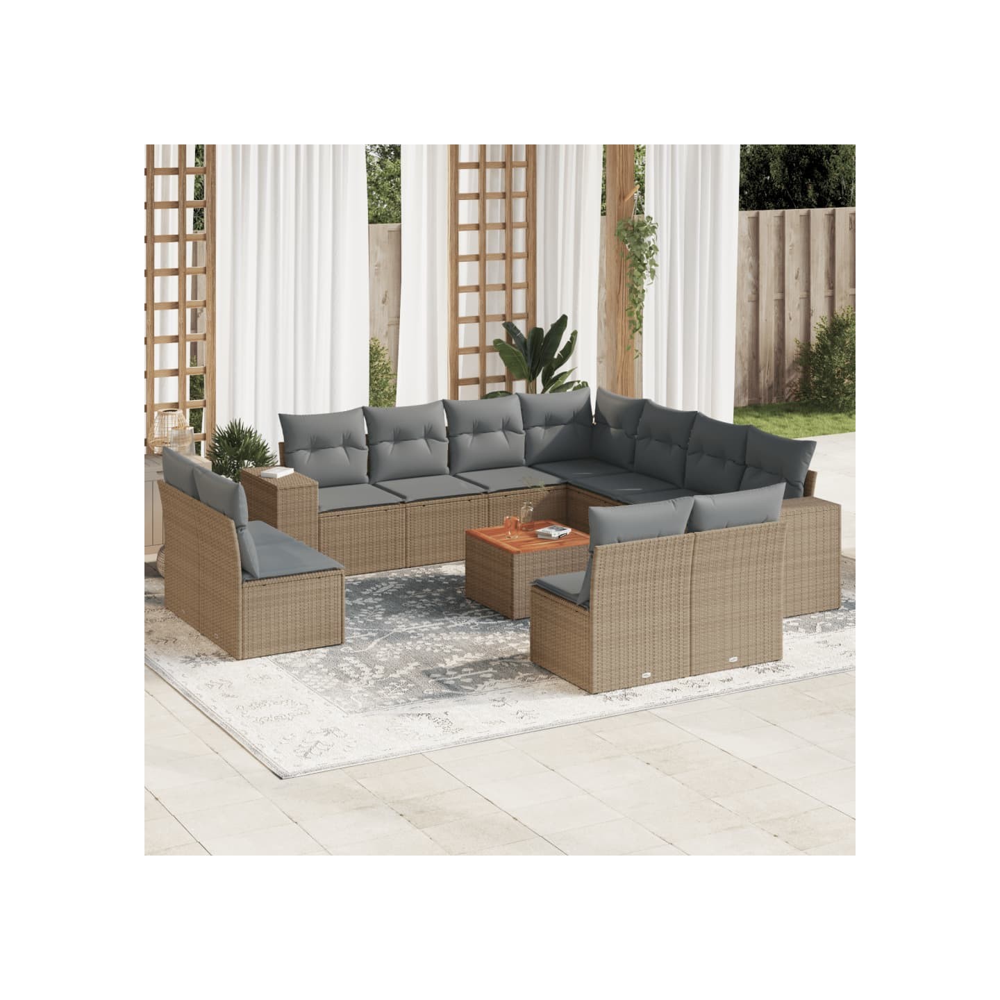 Salon de jardin avec coussins 12 pcs beige résine tressée