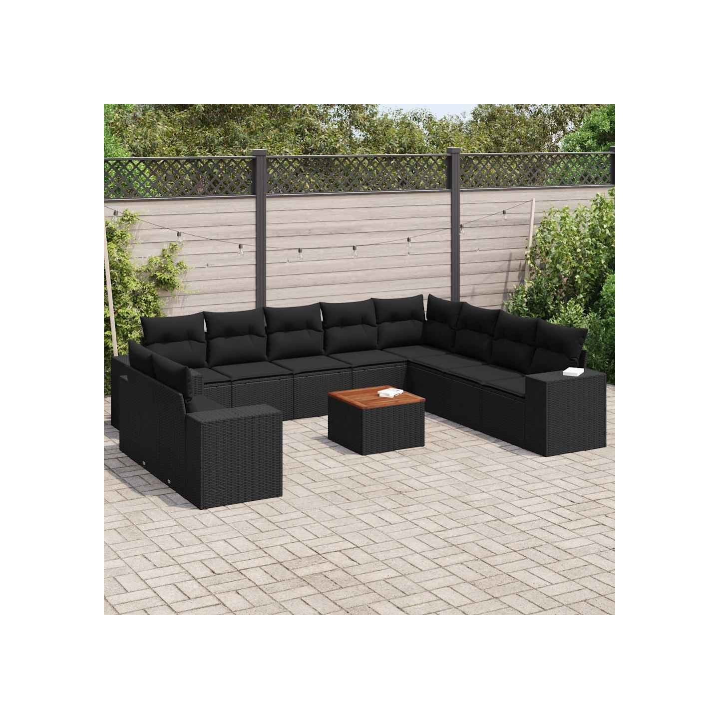 Salon de jardin 11 pcs avec coussins noir résine tressée