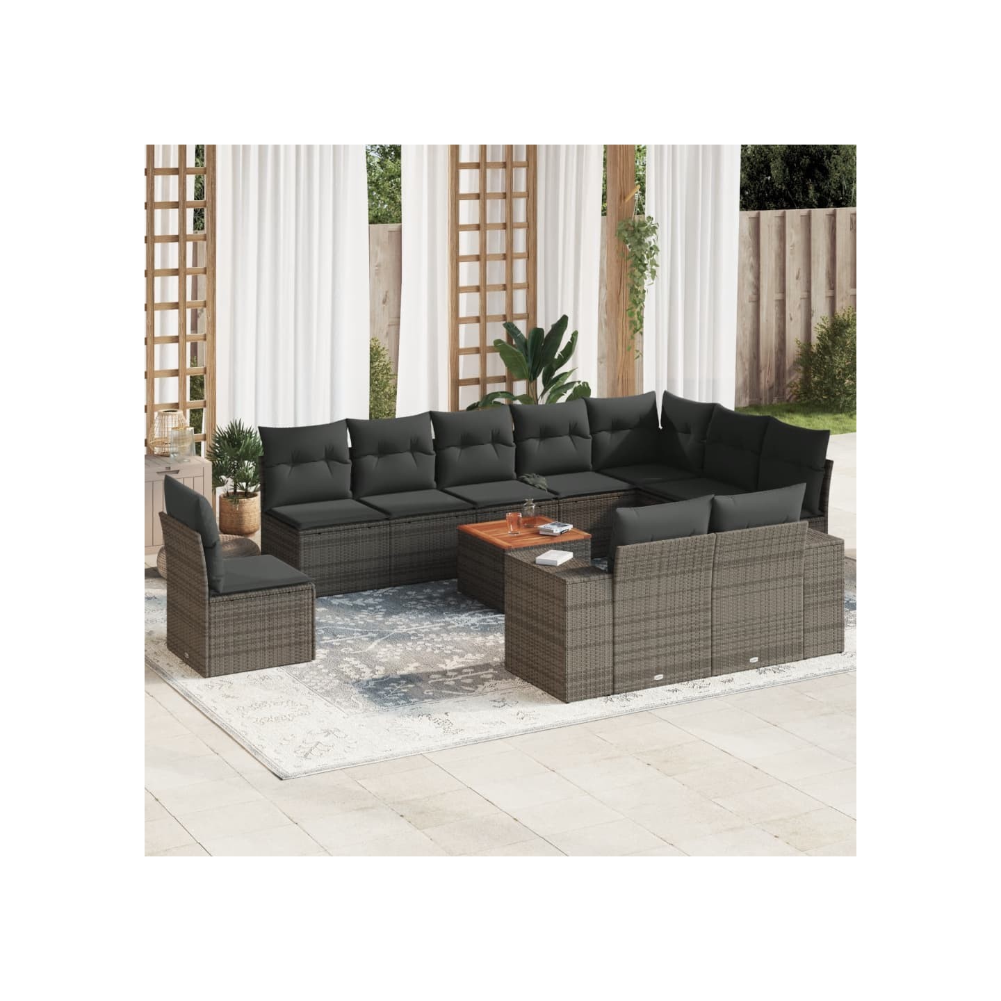 Salon de jardin 11 pcs avec coussins gris résine tressée