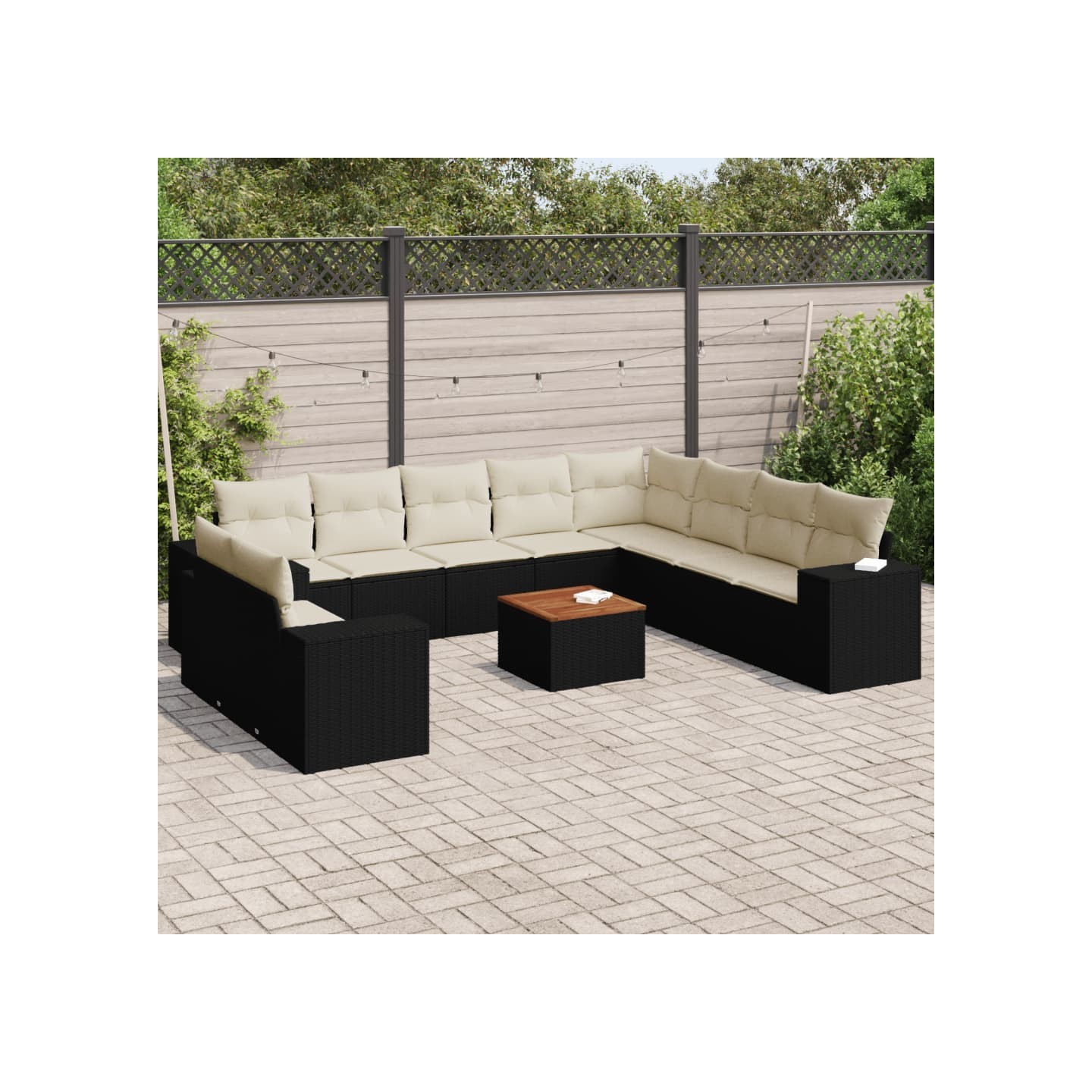 Salon de jardin 11 pcs avec coussins noir résine tressée