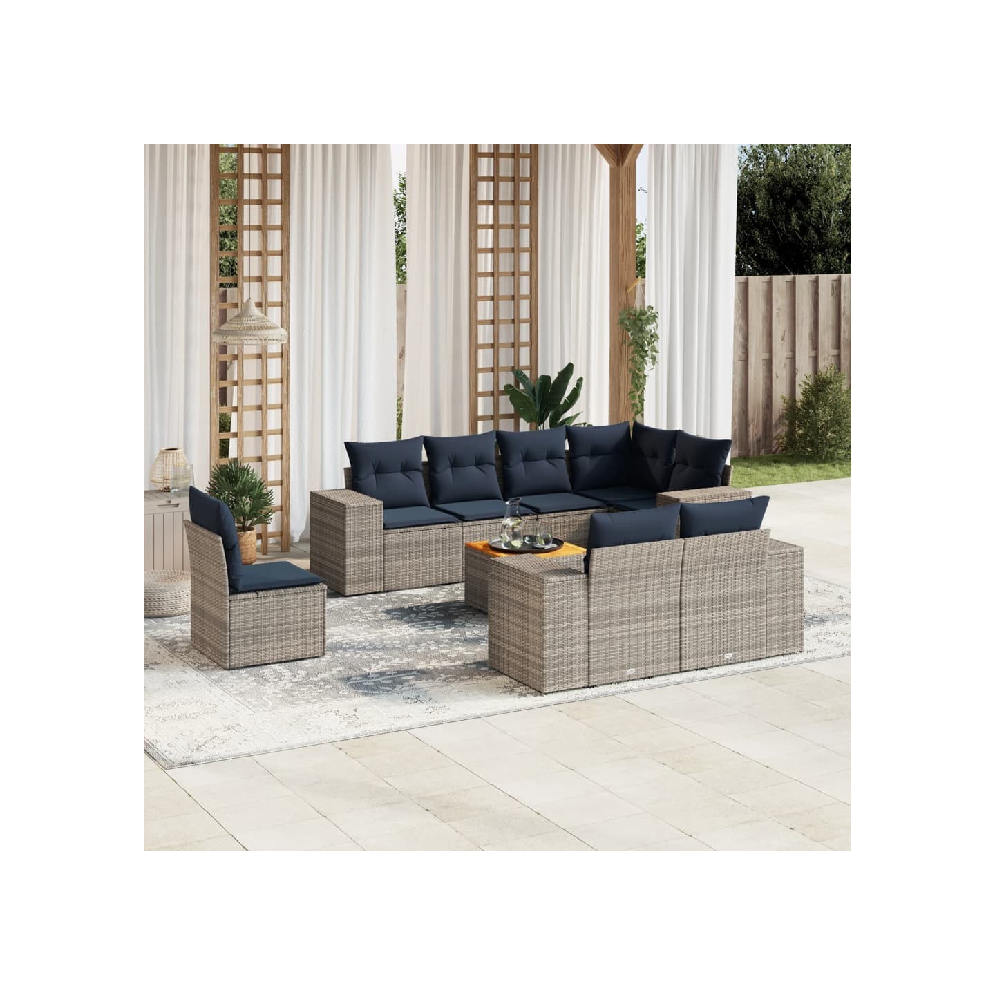 Ensemble de canapé de jardin 9 pcs avec coussins gris résine tressée