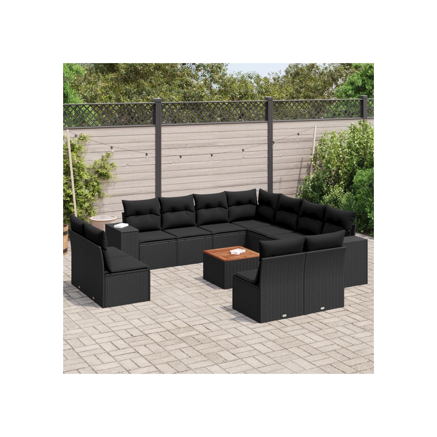 Salon de jardin 12 pcs avec coussins noir résine tressée