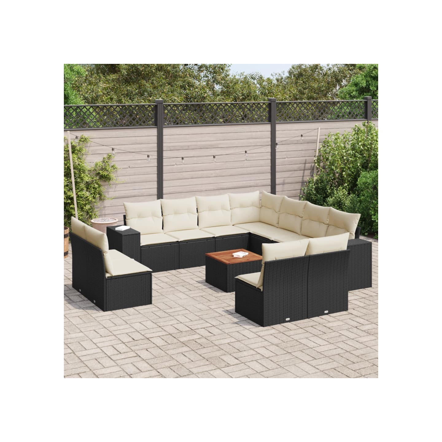 Salon de jardin 12 pcs avec coussins noir résine tressée
